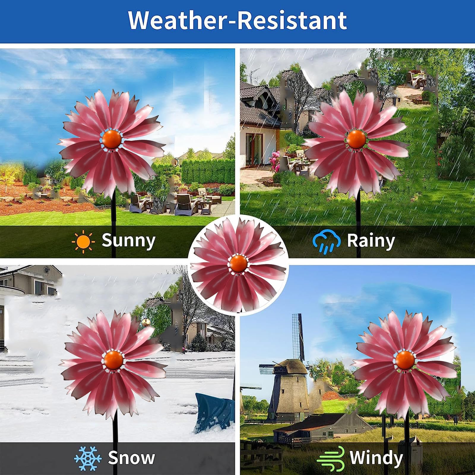 Windrad 149cm Windrad Edelstahl Kugellager Windrad Metall Garten Wetterfestes Gartendeko,Orange