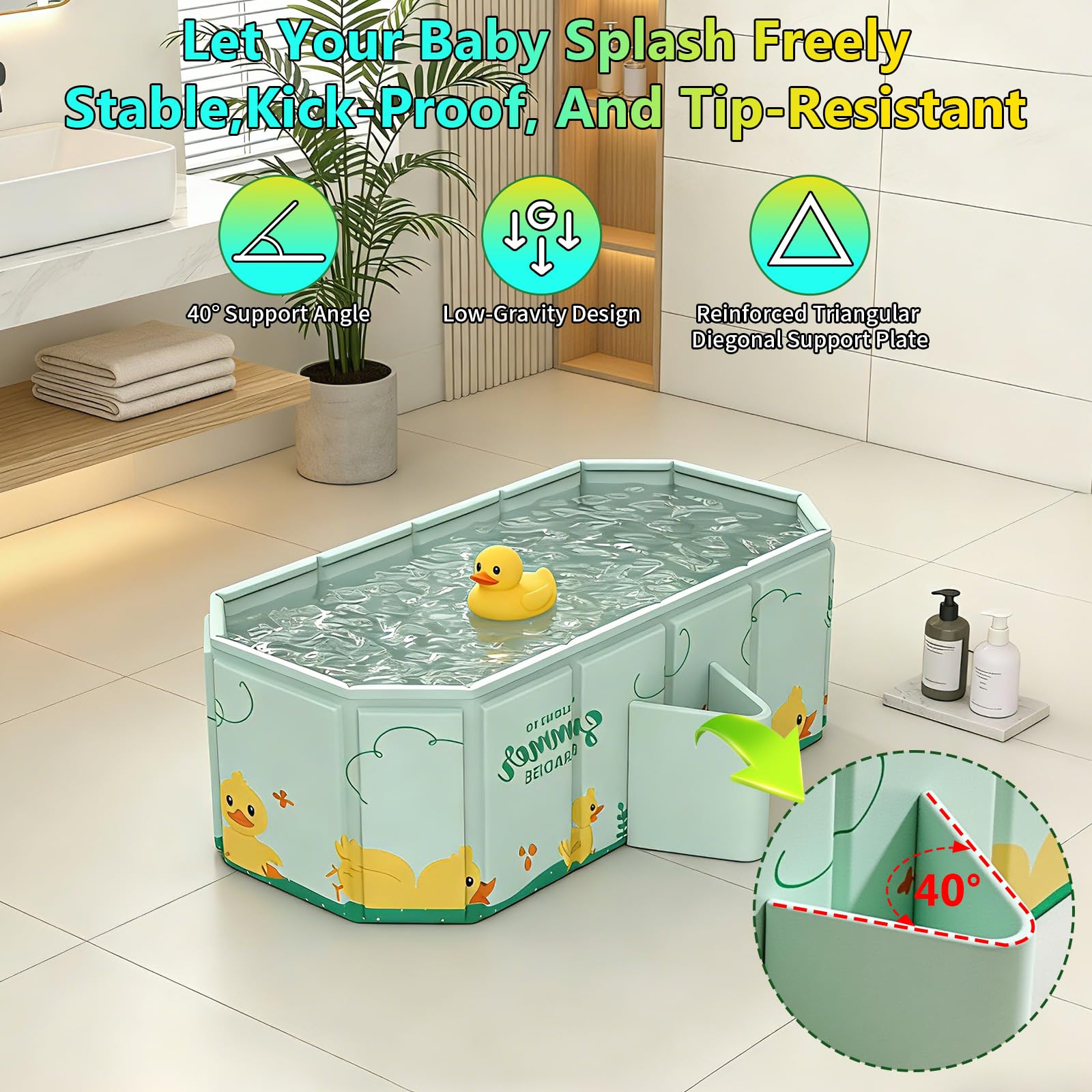 Babybadewanne Faltbar, Tragbare Baby badewanne, Große Babywanne für 0-8 Jahre, Integrierte Badewanne mit Ablassschraube, Duschbecken(78 * 45 * 30 CM)
