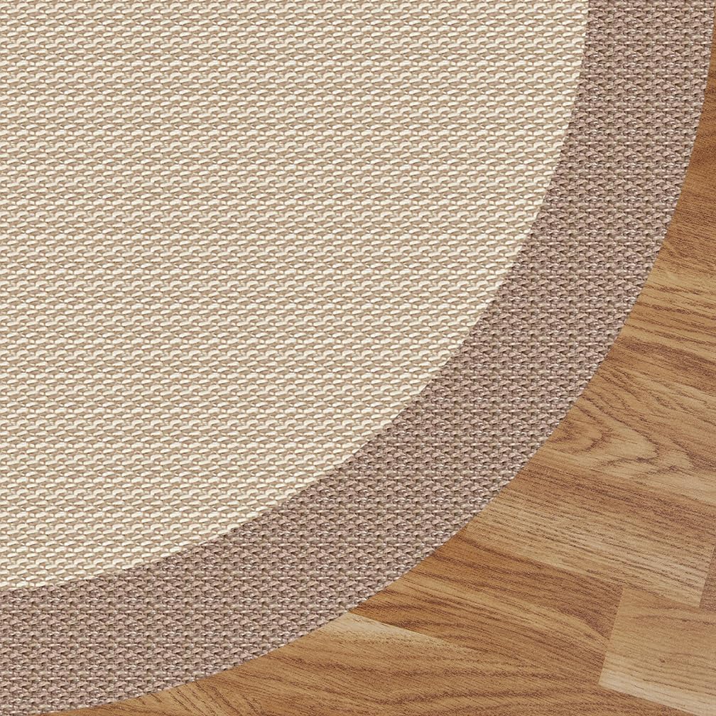 STORESBASIC Alfombra Vinilica Redonda Antideslizante, Lavable y Resistente a Manchas, Tejido Trenzado y Sin Pelo, Alfombra de Vinilo Interiores y Exteriores, Beige-visión 200cm diámetro