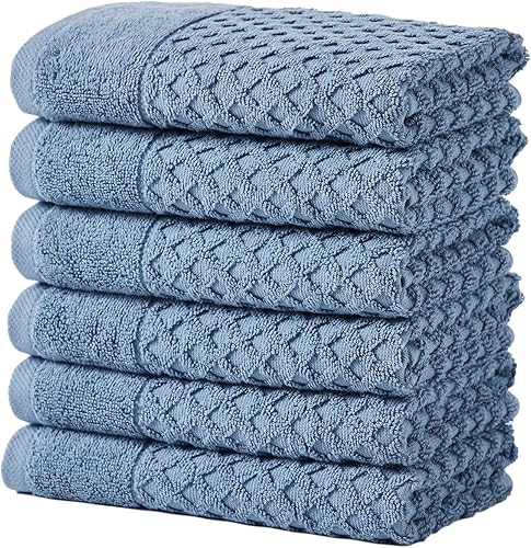 Great Bay Home - Toallas de mano 100% algodón color azul, 6toallas de baño suaves para manos, altamente absorbentes y de secado rápido, colección