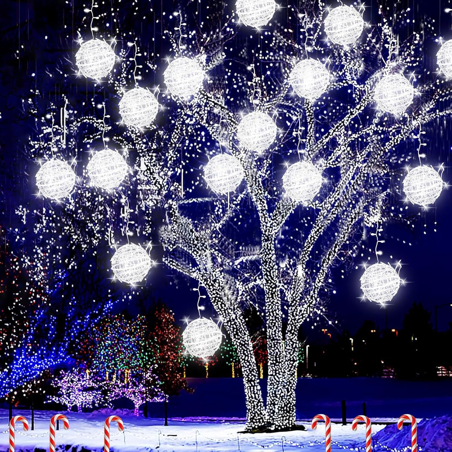 Outdoor Balls Lights Hanging Tree Garden Lights - 4 Pack 7.87" Sphere Lights with Plug in Globe Lights for Trees Party Wedding Yard Garden Porch Patio Decoration(Cool White) Cool White 7.87inch