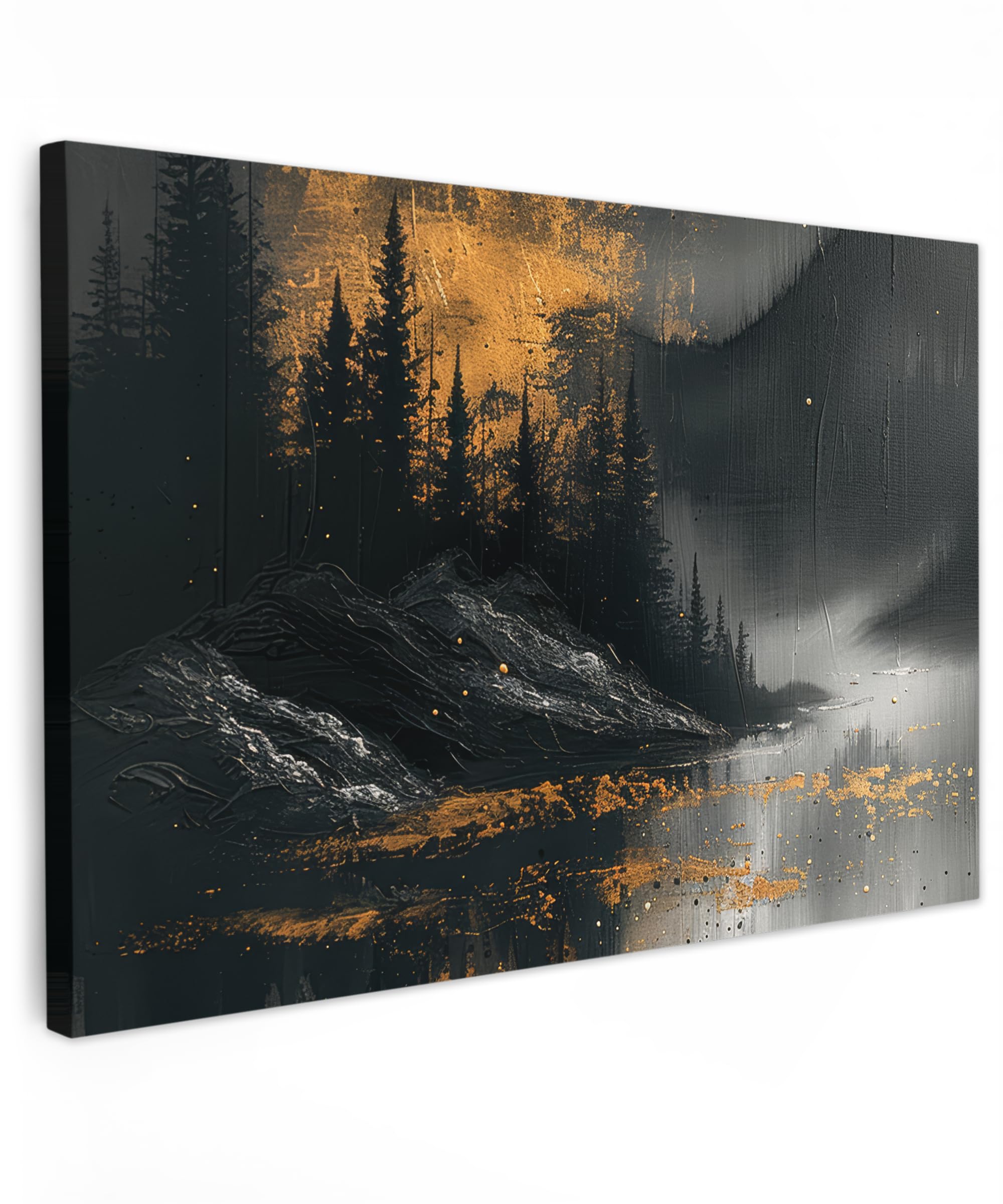 MuchoWow© Canvas Wall Art 35"x24" / 90x60 cm Home Decor Paintings for Living Room Decorations Gifts Hallway Modern - Forest - Gold - Black - Nature — image 1