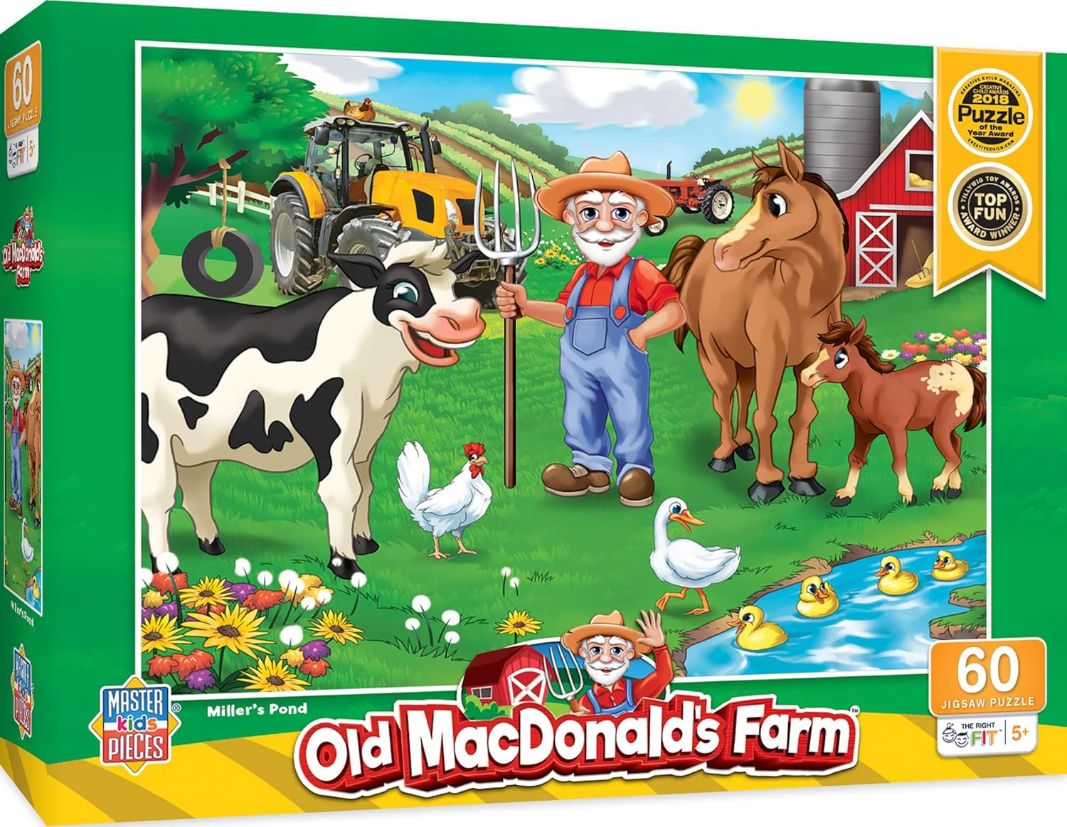 MasterPieces 60 Piece Jigsaw Puzzle for Kids - Old MacDonald's Farm Miller's Pond - 19"x14"