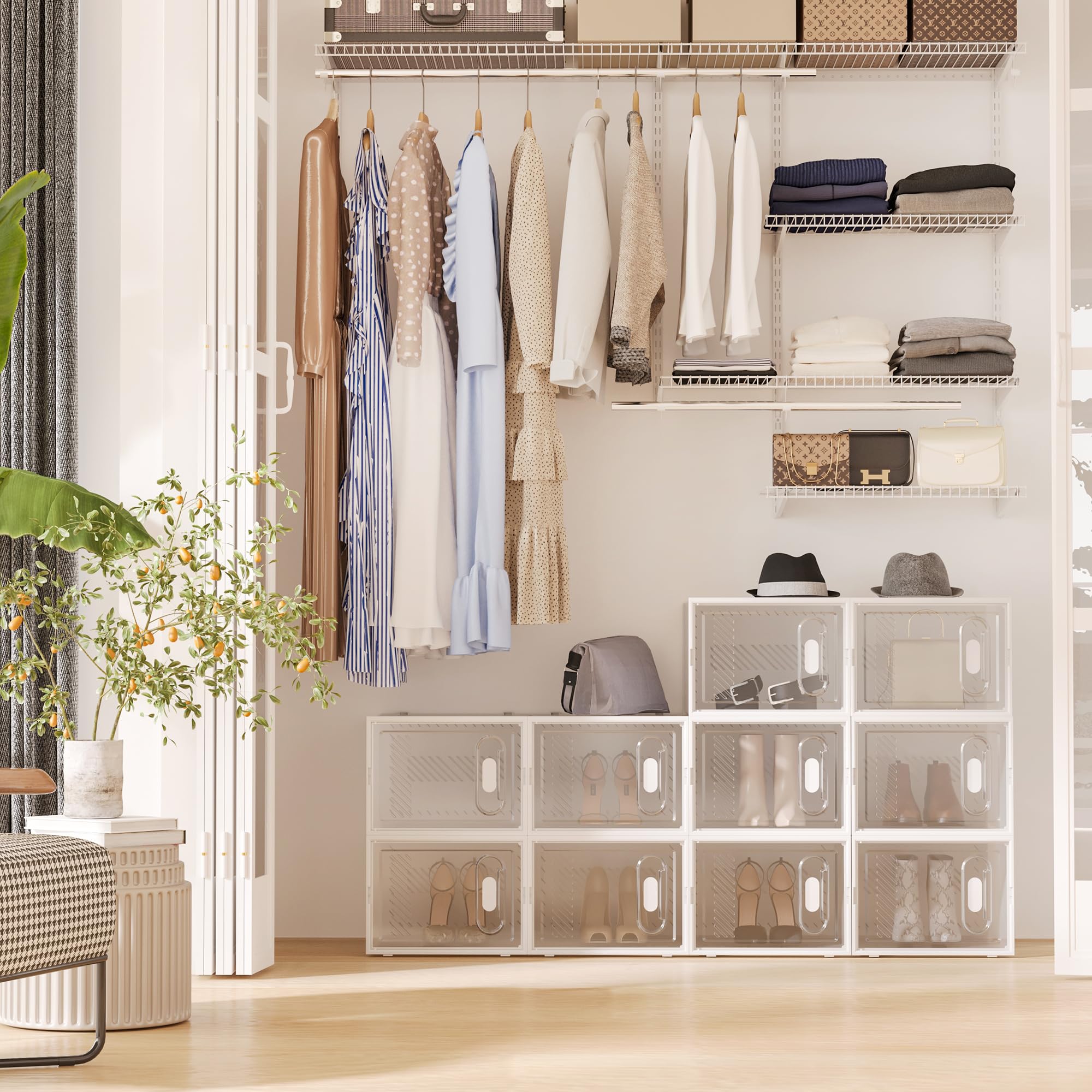 HOMCOM Schuhboxen 18er Set Stapelbar, bis Größe 45, Transparent+Weiß | Schuhkarton, Schuhorganizer, Schuhaufbewahrung, Aufbewahrungsboxen, Schuhschrank, Regalsystem, Transparent Tür