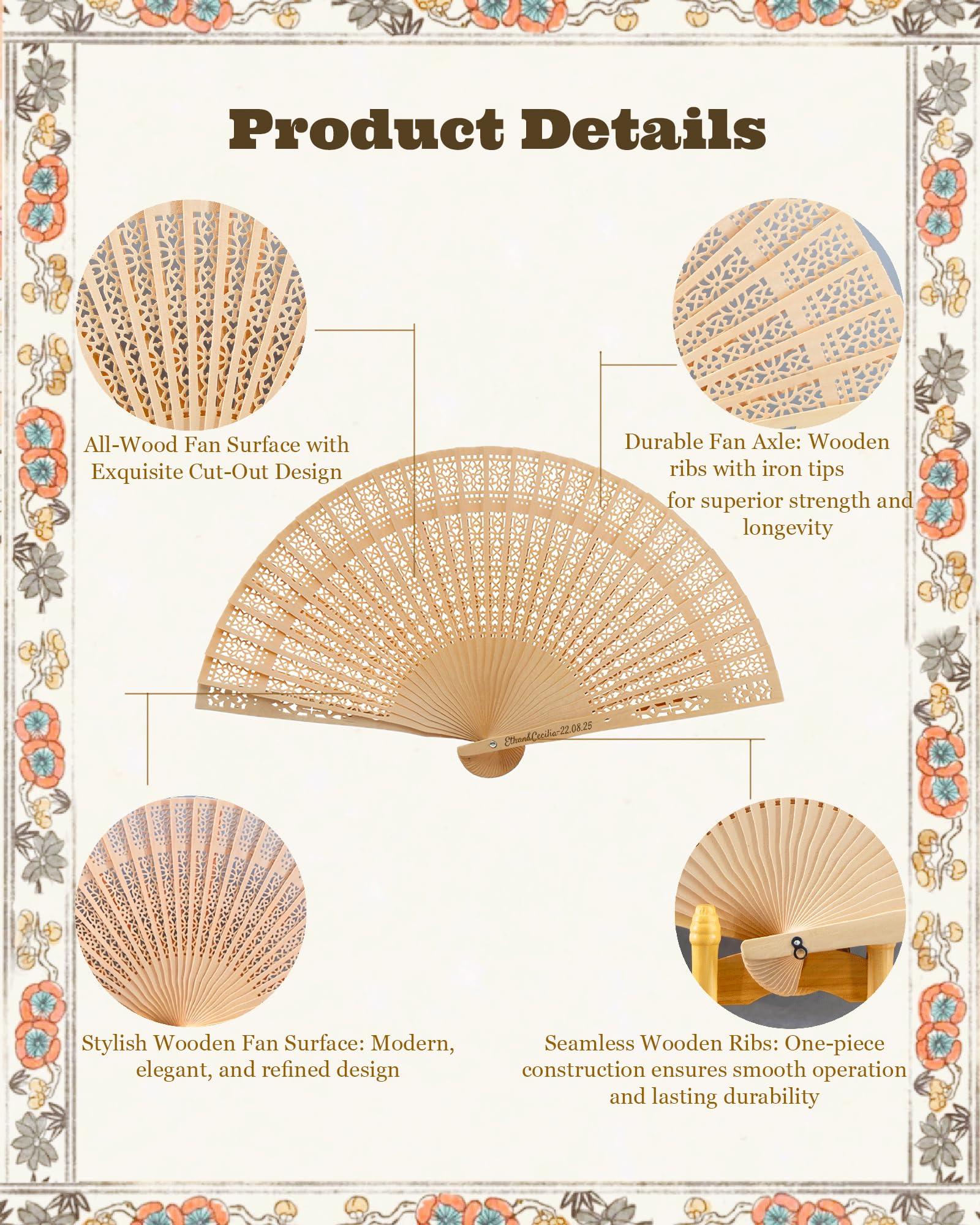 30 Piezas Abanicos Personalizados de Madera para Bodas Abanicos Boda para Invitados Abanico de Madera Personalizados para Bodas, Fiestas y Decoraciones (30)