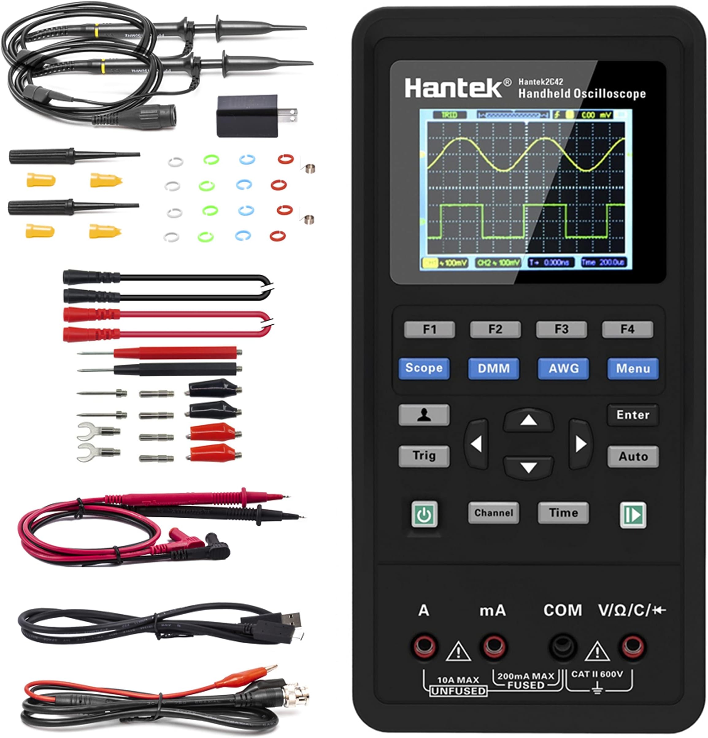 Hantek 2C42 Handheld Oscilloscope Multimeter 2 in 1 Multifunction Tester 2CH+DMM 40MHz Scope