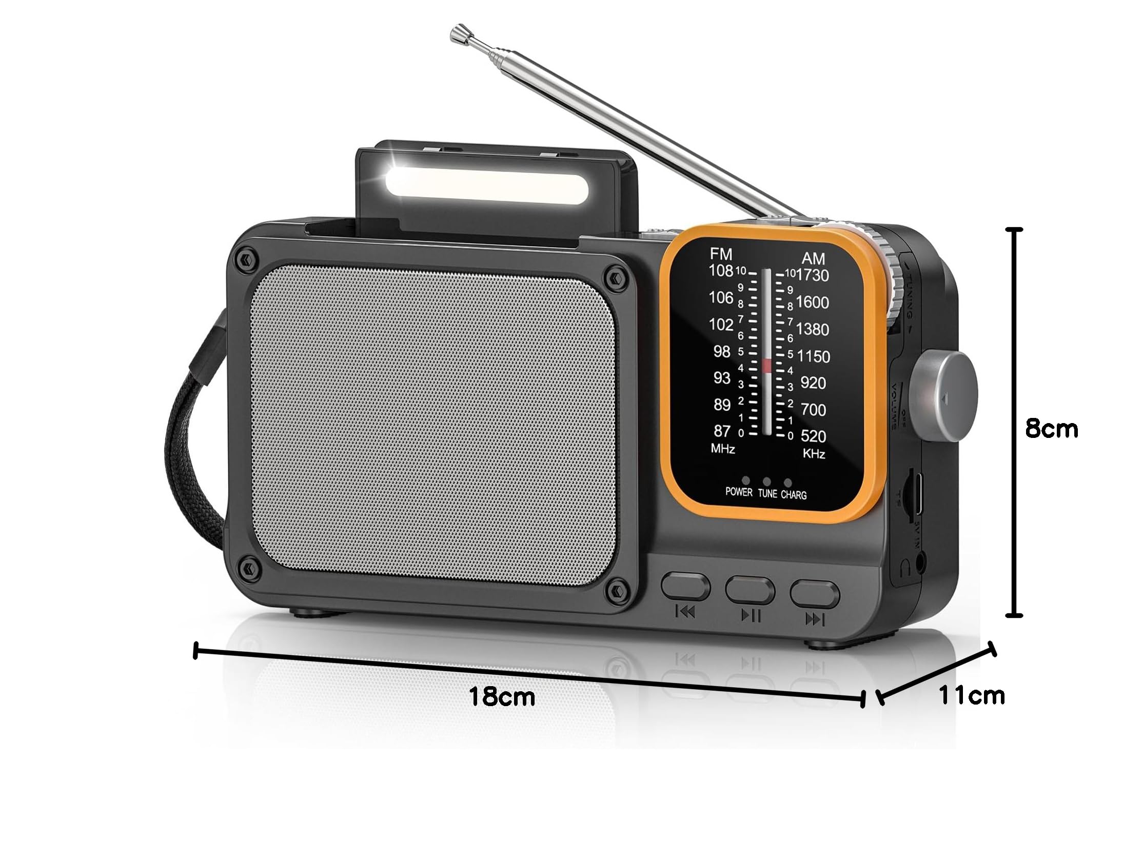 Tendak Radio Portatile FM/AM Ricaricabile 2400mAh Bluetooth Luce Lettura TF