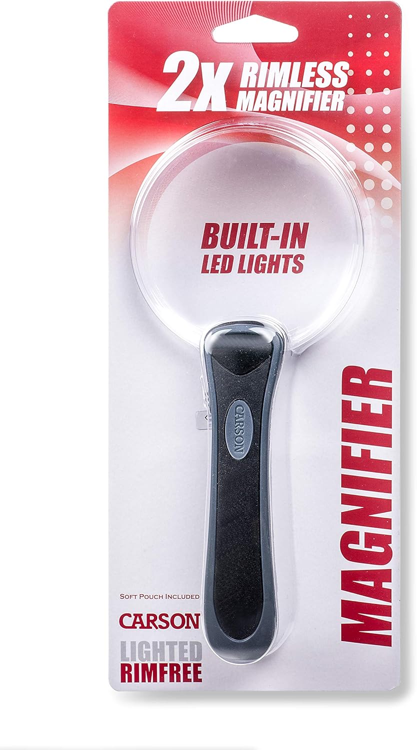Black Friday - 60% OFF Carson LED Lighted RimFree 2x Power Rectangular or Round Magnifiers with Soft Pouch (RM-95, RM-77)