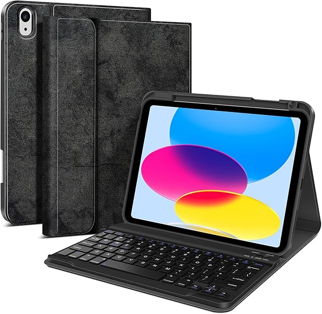JUQITECH Keyboard Case for iPad 10th Generation 2022 10.9 inch Wireless Bluetooth Magnetic Detachable Rechargeable Keyboard iPad 10th Gen 10.9" Smart Tablet Folio Cover Case with keyboard, Black