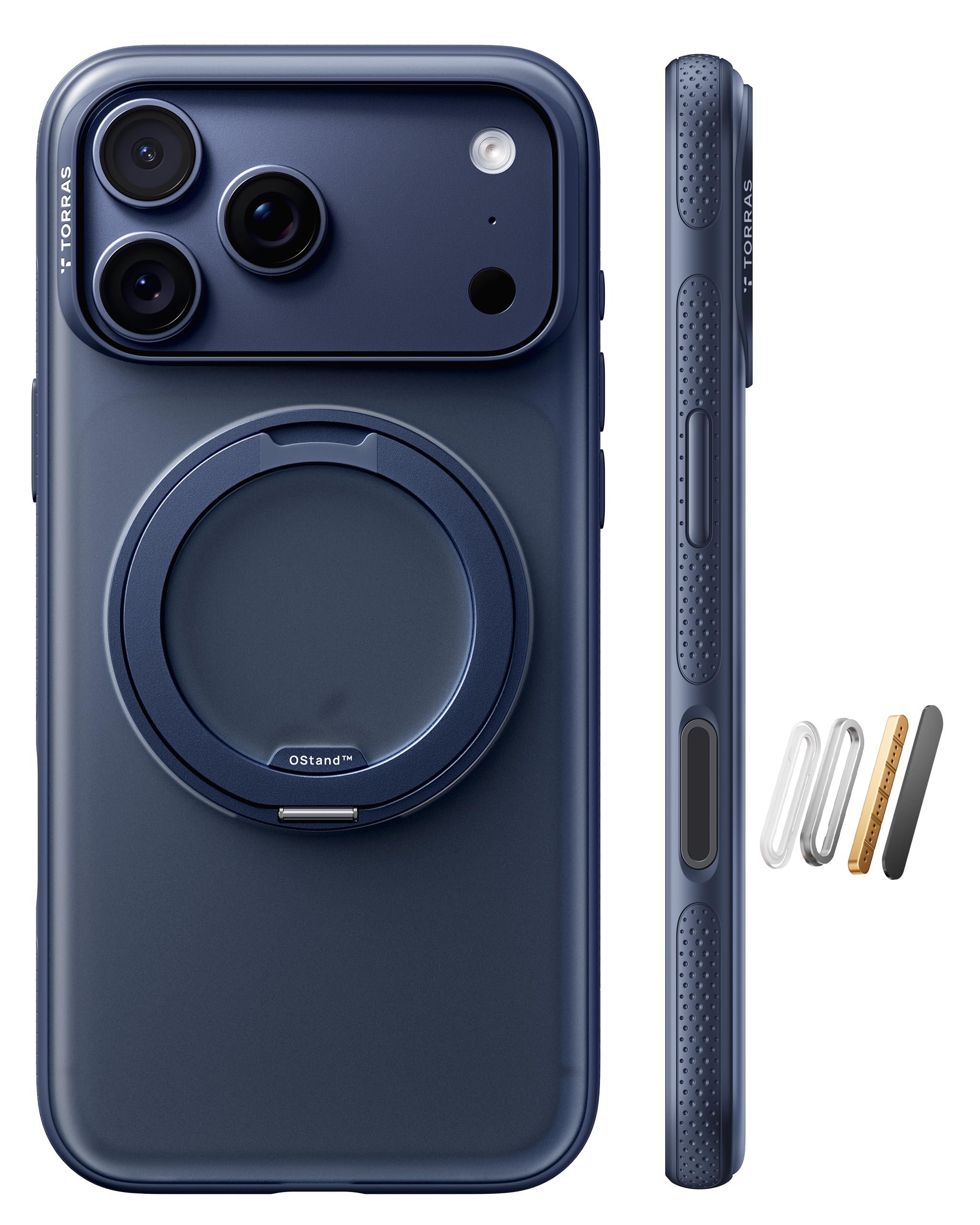 TORRAS 360 Magnetic Stand for iPhone 17 Pro Case, Fit for MagSafe, Military-Grade Protection, Camera Control, Translucent Slim Case for iPhone 17 Pro, Ostand O3 Fitness, Deep Blue