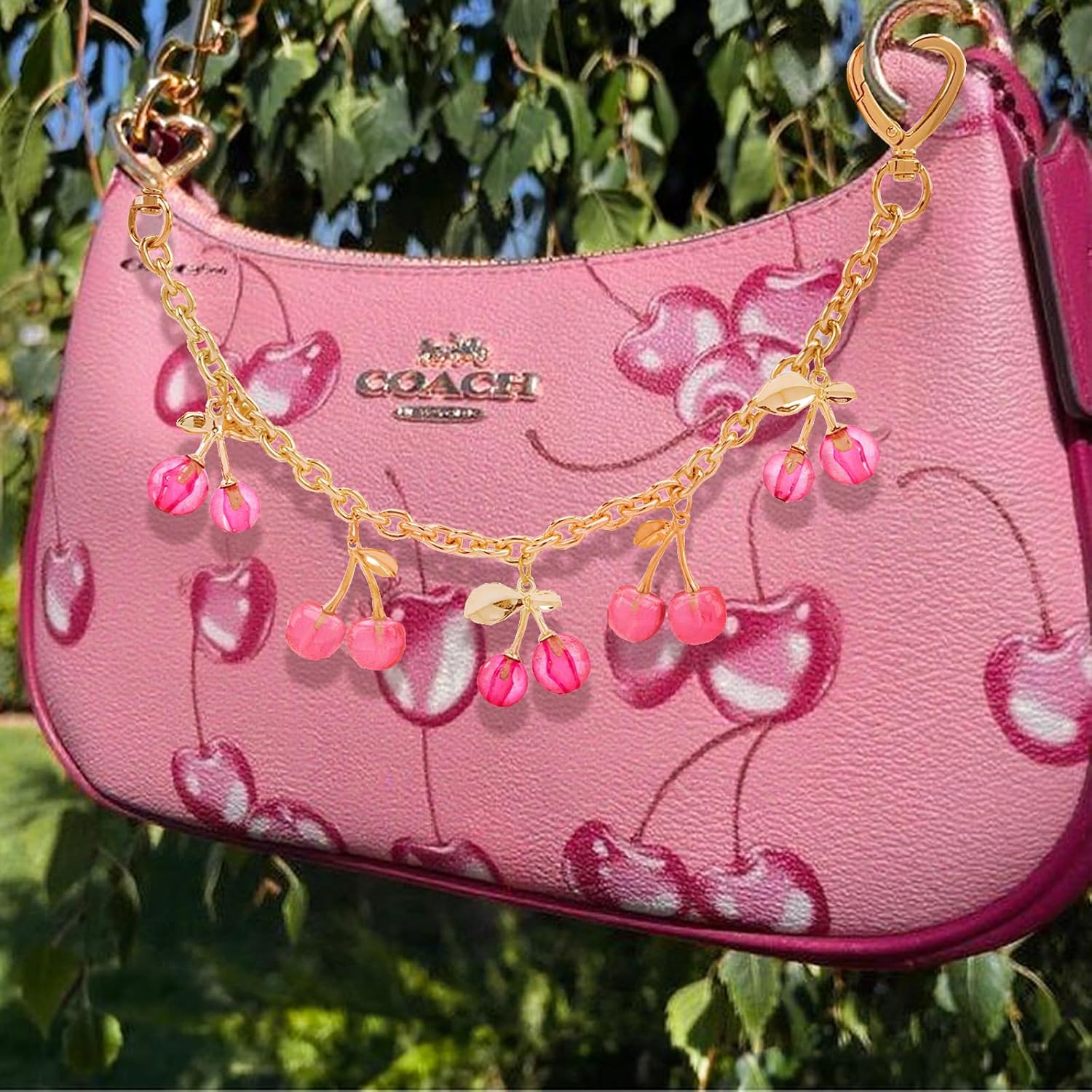 CUBACO Cherry Bag Charms for Handbags, Cute Cherry Keychain Purse Backpack Charms for Girls Kawaii Gold Wallet Chain Keychain Purse Accessories for Women - Image 3