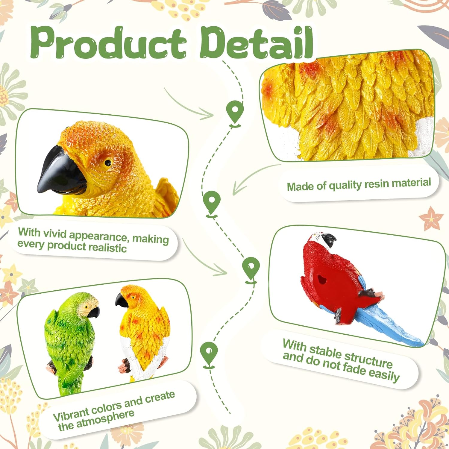 Jetec Parrot Decor Outdoor Tiki Bar Decor Large Realistic Parrot Statues Outside Lifelike Bird Sculptures Garden Patio Yard Lawn Figurines for Tropical Animal Tree Wall(4 Pcs,Blue,Red,Yellow,Green)