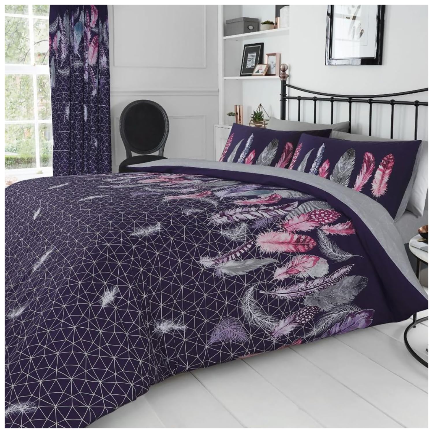 GC GAVENO CAVAILIA Easy Care Duvet Cover Printed Quilt Set Reversible Bedding, Single, Purple