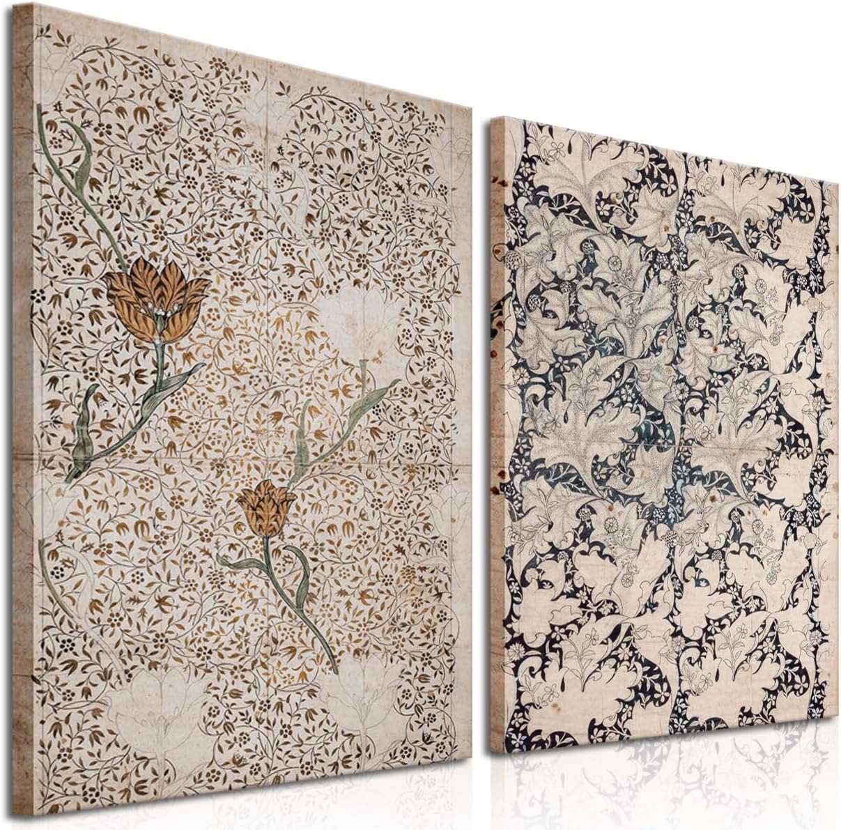 Amazon.com: Framed Vintage Wall Art Prints Set of 2 - Neutral Botanical ...
