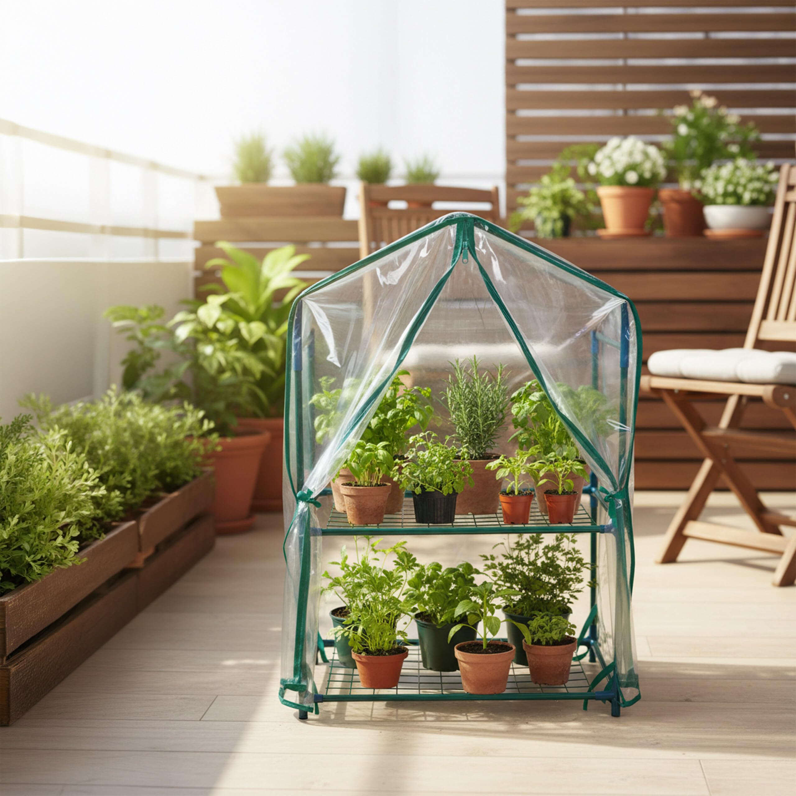 Relaxdays Balkon Gewächshaus, 2er Pack, PVC-Folie, Stahl, HxBxT: 95 x 59 x 39 cm, Tomatenhaus 2 Etagen, grün/transparent