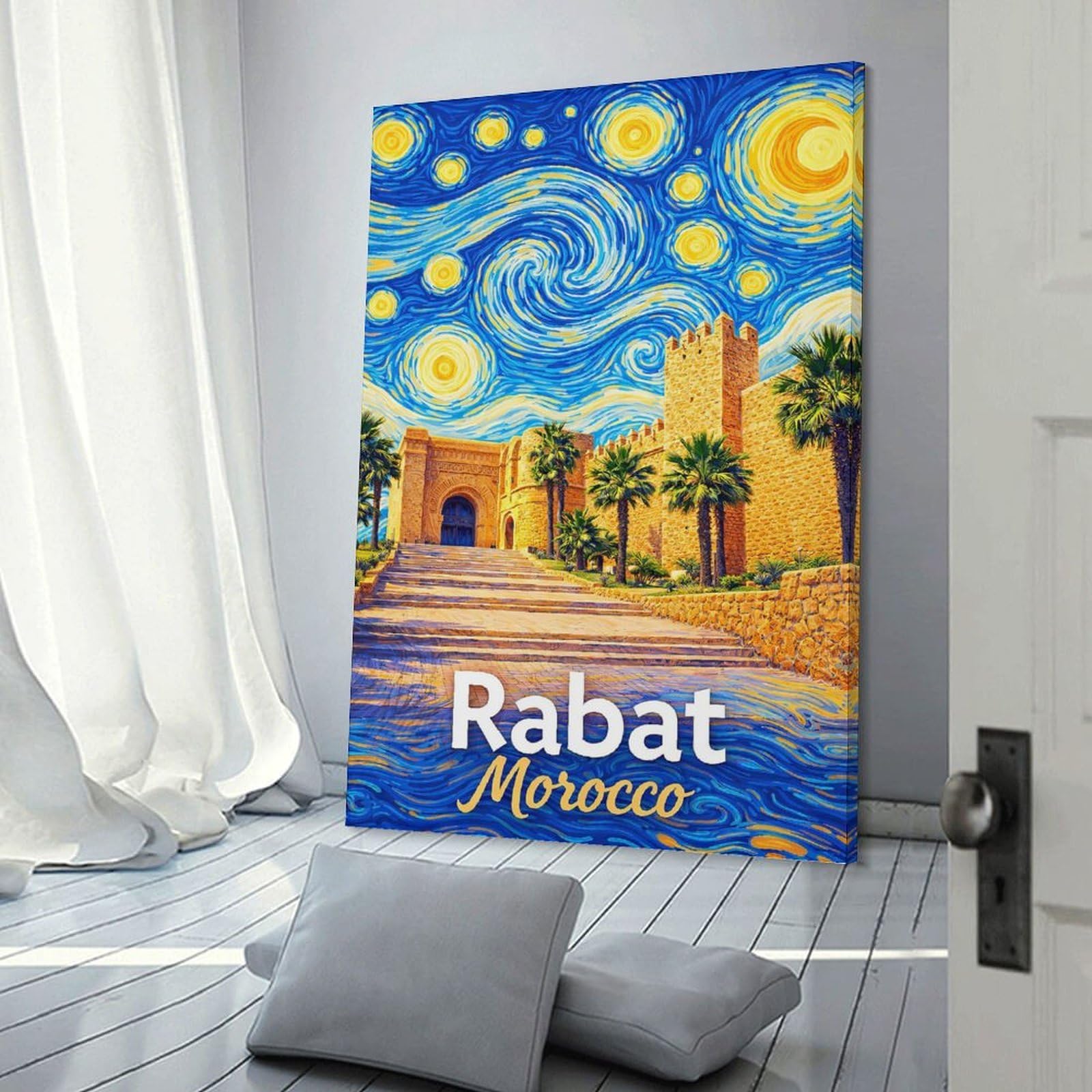 Junmoney Rabat Morocco Starry Night Decorative Canvas Print, 08x12inch(20x30cm), for Gallery Wall Decor And Room Displays, Wall Decor Suited to Curated Displays
