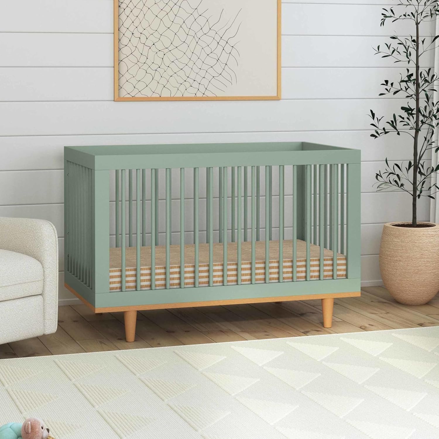 Davinci Marley 3-in-1 Baby Crib Convertible to Toddler Bed & Daybed - Easy to Assemble Wooden Crib - GREENGUARD Gold Certified - 4 Adjustable Heights - Conversion Kit Sold Separately, Light Sage