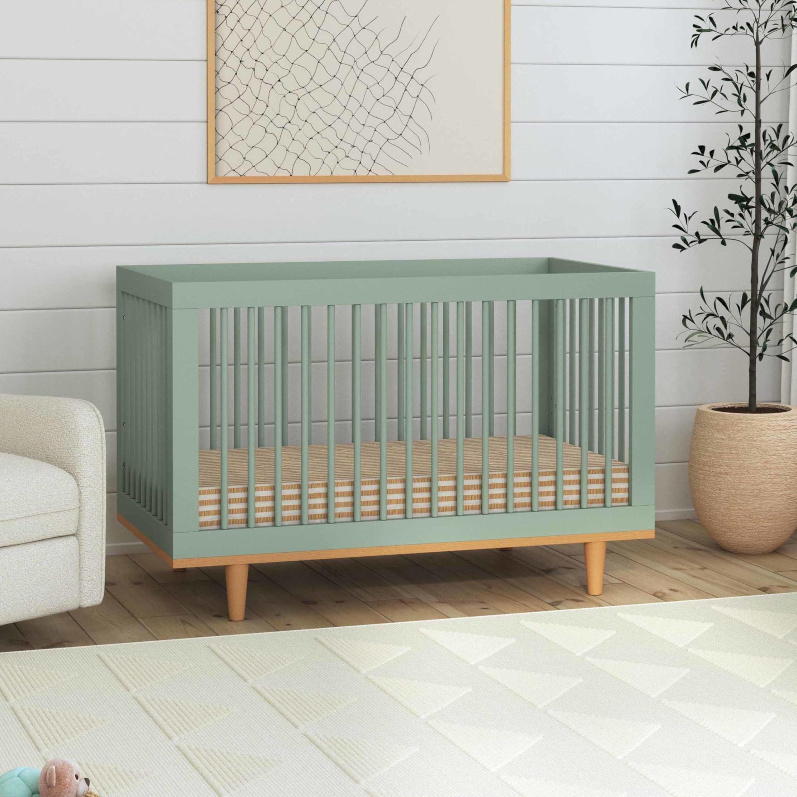 Davinci Marley 3-in-1 Baby Crib Convertible to Toddler Bed & Daybed - Easy to Assemble Wooden Crib - GREENGUARD Gold Certified - 4 Adjustable Heights - Conversion Kit Sold Separately, Light Sage