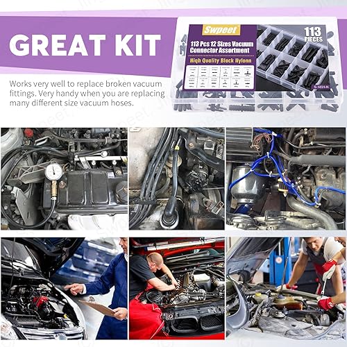 Miniatura 7 de Swpeet Kit de conector de vacío de púas de 113 piezas, incluye camiseta, reductor y conectores rectos para reemplazar mangueras de vacío