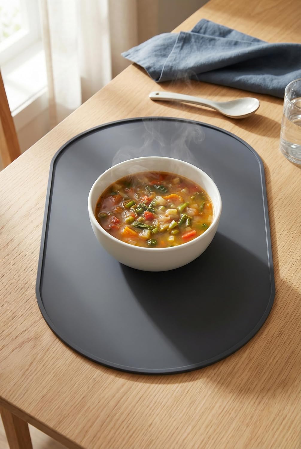 Oval Silicone Placemats, Washable Place Mat Set of 4 for Dining Table, 15.8" x 10.5" Table mat for Home and Outdoor, Non Slip, Heat Resistant, Waterproof, Easy to Clean and Versatile (Grey)