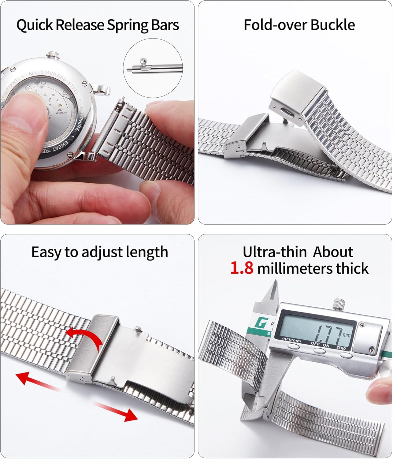 BINLUN Stainless Steel Watch Bands 12/14/16/18/20/22mm Ultra Thin Metal Quick Release Replacement Watch Straps for Men Women - Image 3