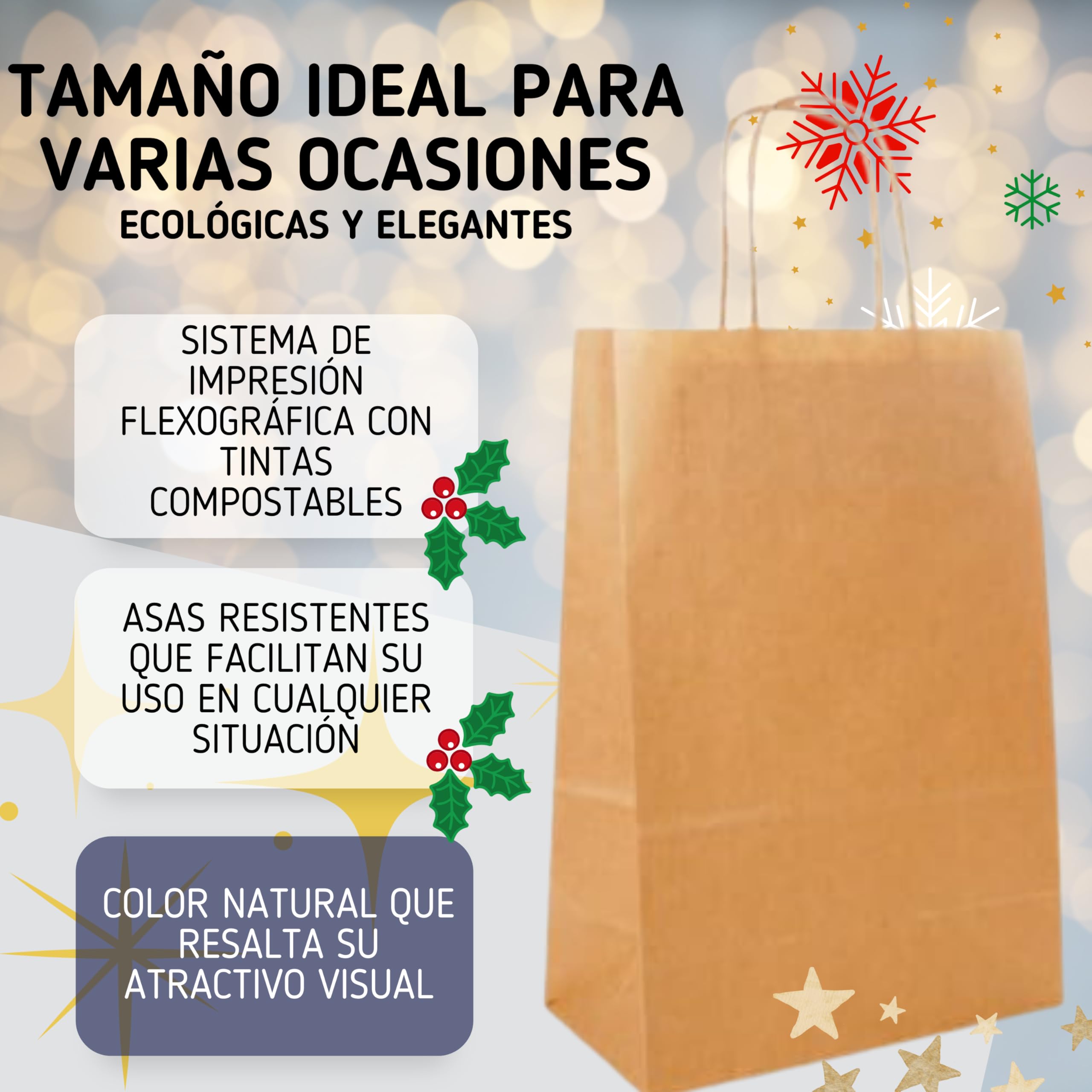 SANJOMA 250 Bolsas Sos Con Asas | Recicladas y Biodegradables | Bolsas De Papel Kraft Para Regalos, Color Natural | Saco Presente | Bolsas Kraft Ecológicas Y Reutilizables | Tamaño 32+16x43 Cm (250)