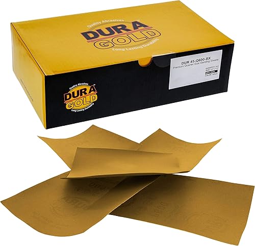 Dura-Gold Hojas de papel de lija dorado de 14 de hoja de alta calidad, grano 600 (caja de 400)  Carpintería para muebles de madera, pintura