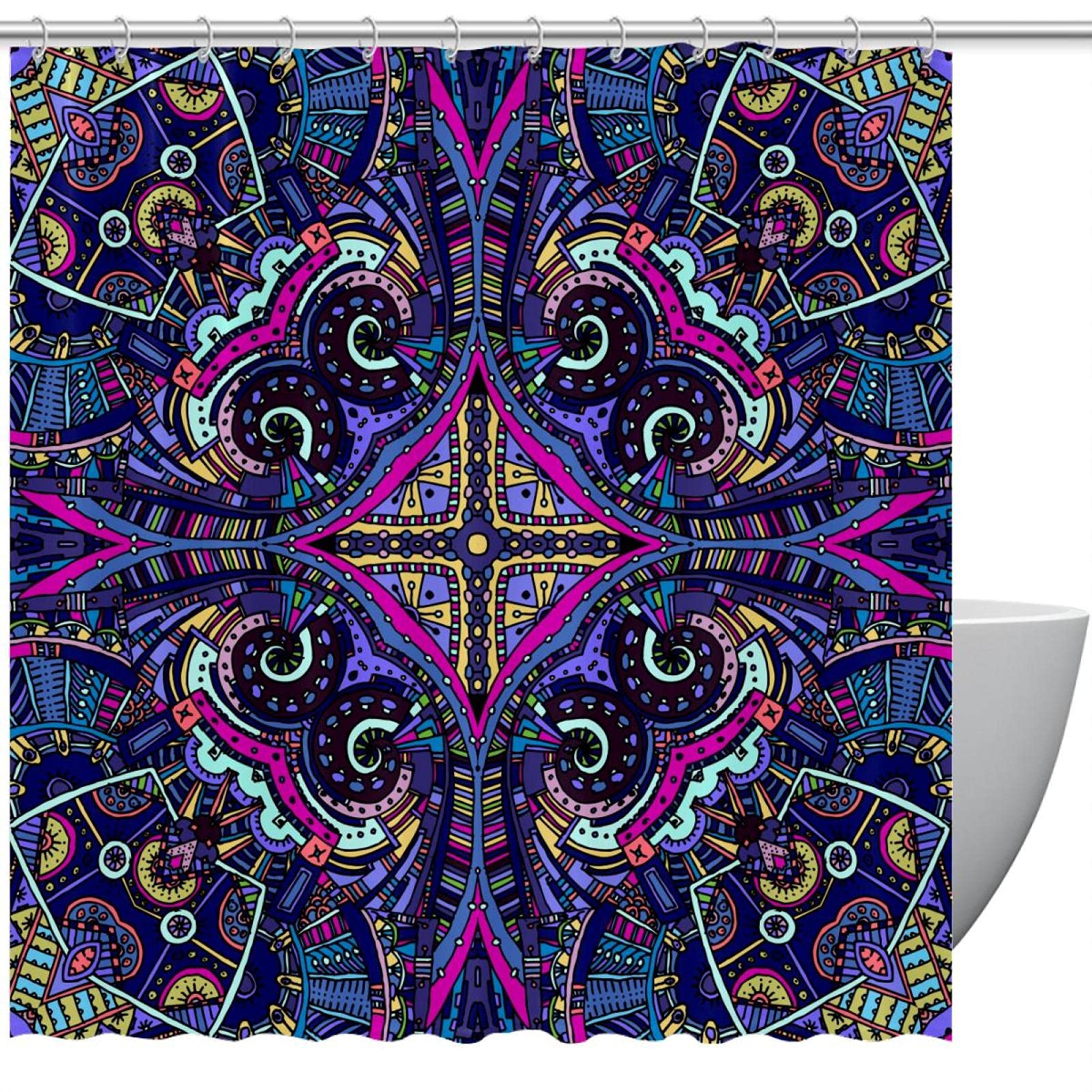 Rideau de douche trippy imprimé mandala bohème ethnique rideaux de baignoire textile 152 x 183 cm