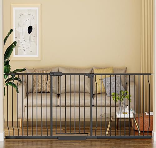 Puerta extra ancha para bebé, puertas extra anchas para perros, para escaleras, puertas, puertas de seguridad de metal negro, con montaje a presión,
