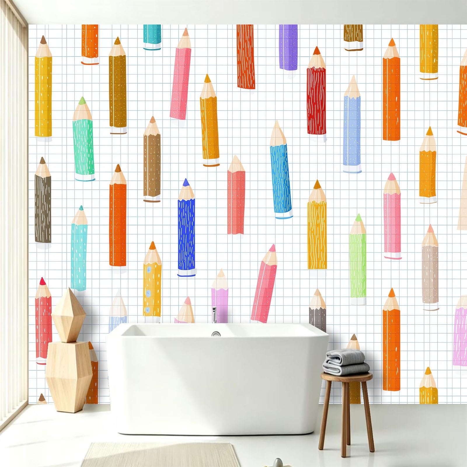 Générique Carta da parati in tessuto non tessuto, 350 x 256 cm, motivo: quaderno a quadretti, foto panoramiche, decorazione da parete, facile da applicare per soggiorno, camera da letto cucina
