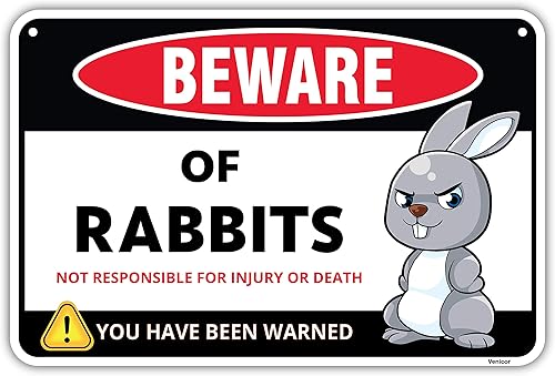 Venicor Letrero decorativo con texto en inglés Beware of Rabbit, 8 x 12 pulgadas, aluminio, decoración de conejo, accesorios de regalo, suministros