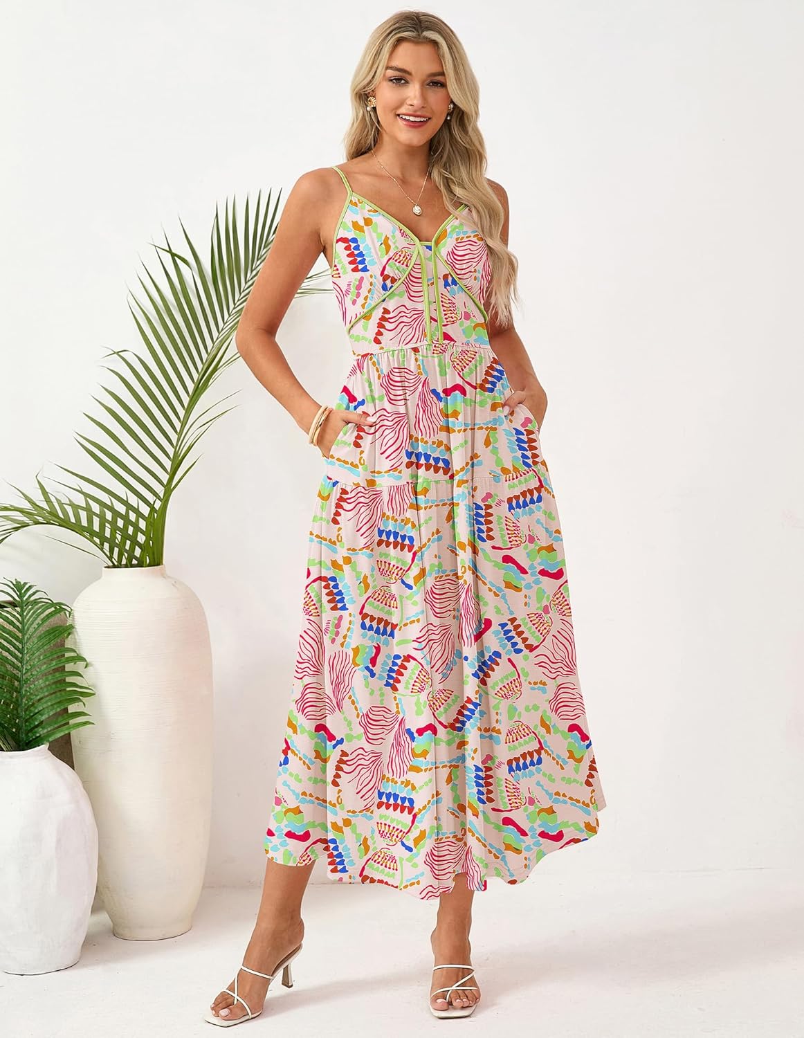 GRACE KARIN Womens Summer Floral Maxi Dresses 2026 Spaghetti Strap Wedding Guest Resort Wear Boho Beach Vacation Sundresses - Image 2