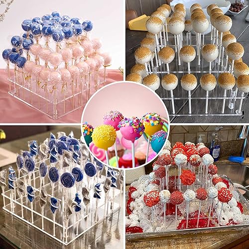 Miniatura 2 de Goabroa Soporte de exhibición para tartas, 56 agujeros, acrílico transparente, 3 niveles, cuadrado, para cupcakes, postres, bodas, baby showers,