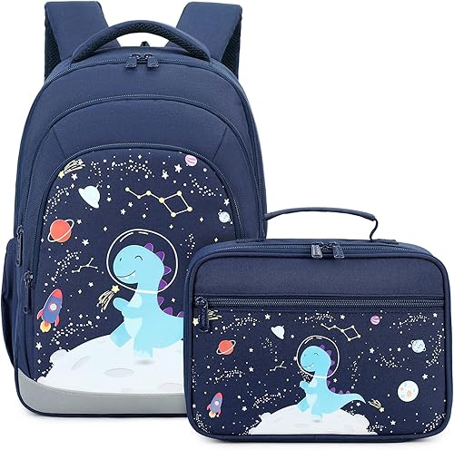 Abshoo Linda mochila para niños para niñas, juego de mochilas escolares de unicornio de primaria con lonchera, Azul marino (DINOSAUR NAVY)