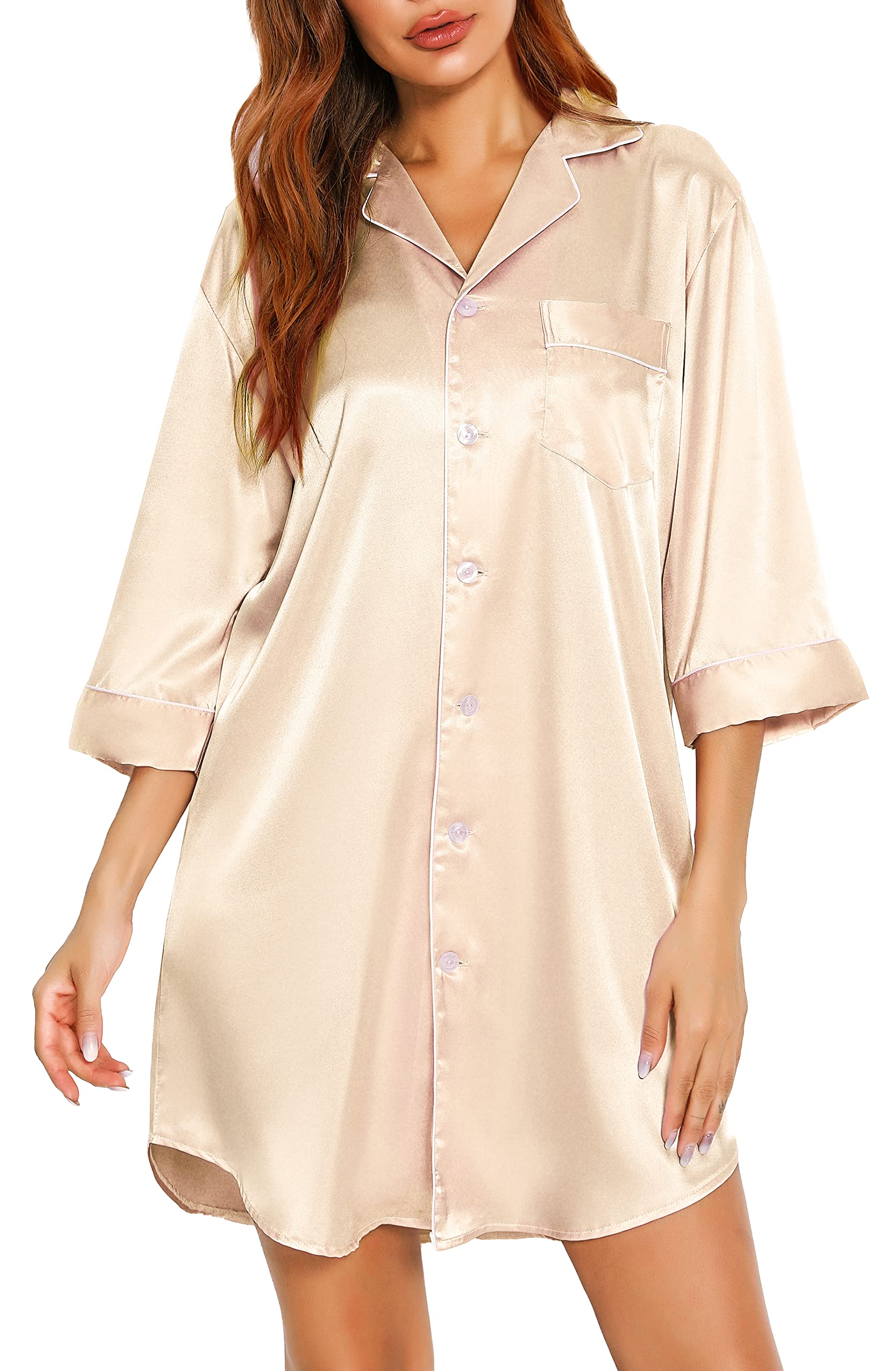 Vlazom Camisones de Mujer Verano de Saten,Camisola Mujer Dormir de Manga 3/4 S-XXL