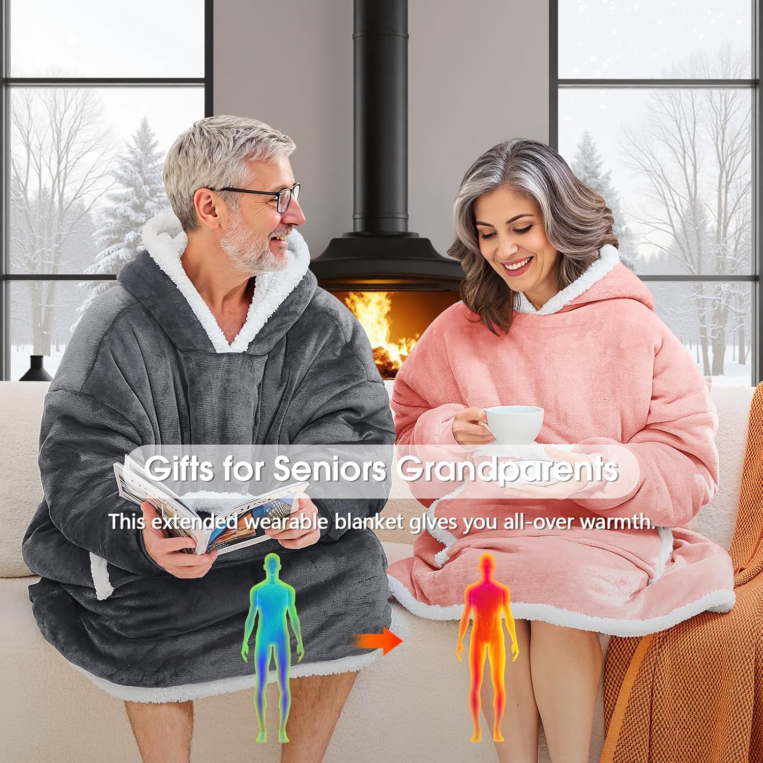 JOYWOO Wearable Blanket Hoodie, Birthday Gifts for Women Men Mom, Oversized Hooded Blanket for Adult, Cozy Fuzzy Sherpa Sweatshirt Blanket with Giant Pocket and Valentines Day Gifts,Grey - Image 4