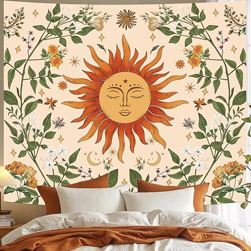 Avinyl Boho Sun Wall Tapestry for Bedroom, Bohemian Sun Flowers