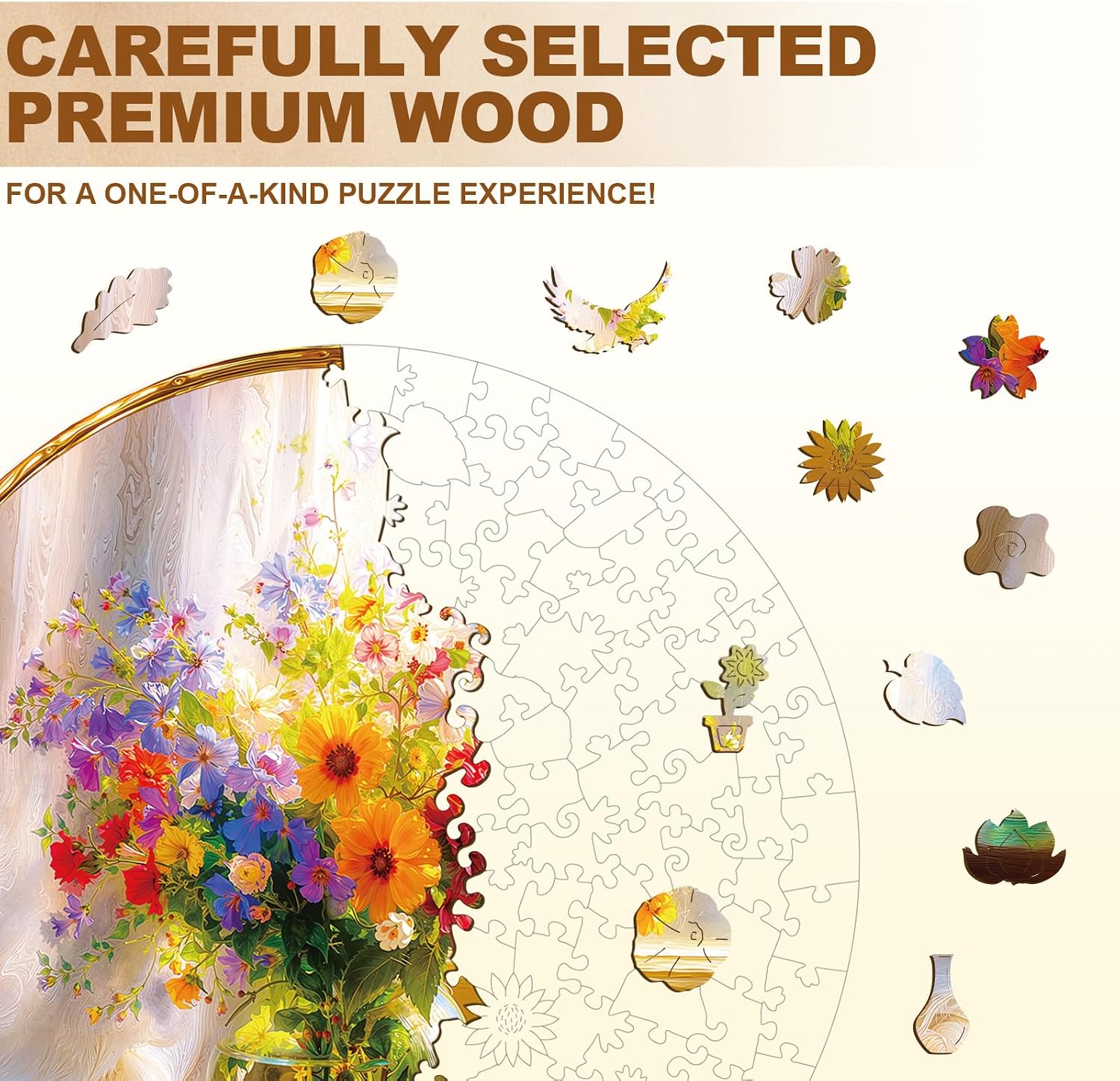 KAAYEE Wooden Puzzles for Adults, Flower (M-11.4 * 11.4 in-195pcs) Wooden Jigsaw Puzzle, Natural Wood Puzzles for 14+, Leisure Game, Home Wall Decor for Puzzle Lovers, Friends