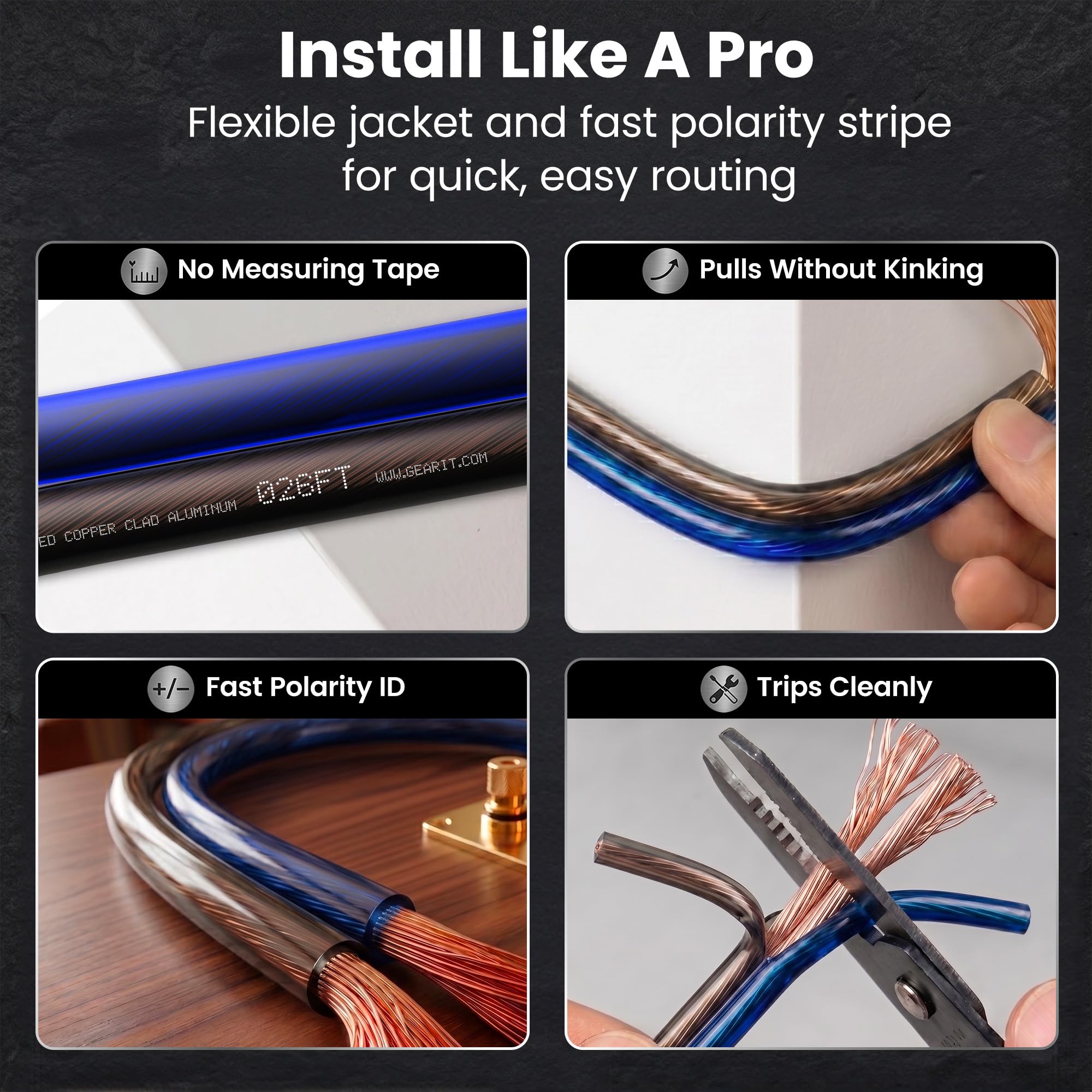 GEARit 16 Gauge Speaker Wire 100FT162 Speaker Cable for Home & Car Audio | Black Speaker Wire 16 Gauge with Foot MarkersPolarity Marked16 AWG Speaker Wires for DIY InstallationsCCABlack Blue product thumbnail 6