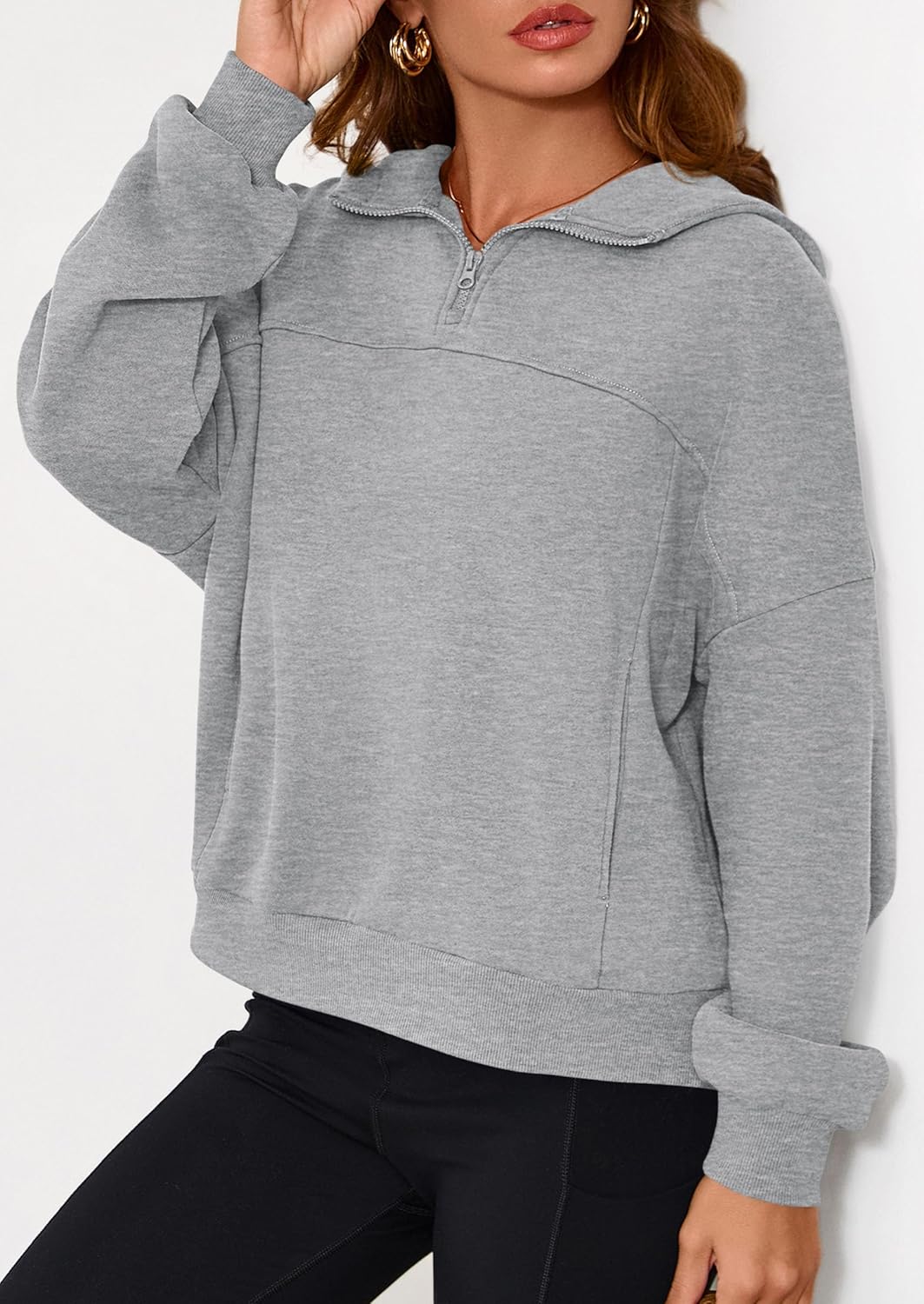 PRETTYGARDEN Womens Hoodies Cropped Fleece Sweatshirts 2025 Fall Fashion Quarter Zip Pullover Long Sleeve Tops Winter Clothes - Image 4