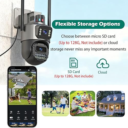 Miniatura 7 de Cámara de seguridad 5G para exteriores, 6MP 6X PTZ Cámaras exteriores de doble lente para seguridad del hogar, cámara con cable impermeable IP66,