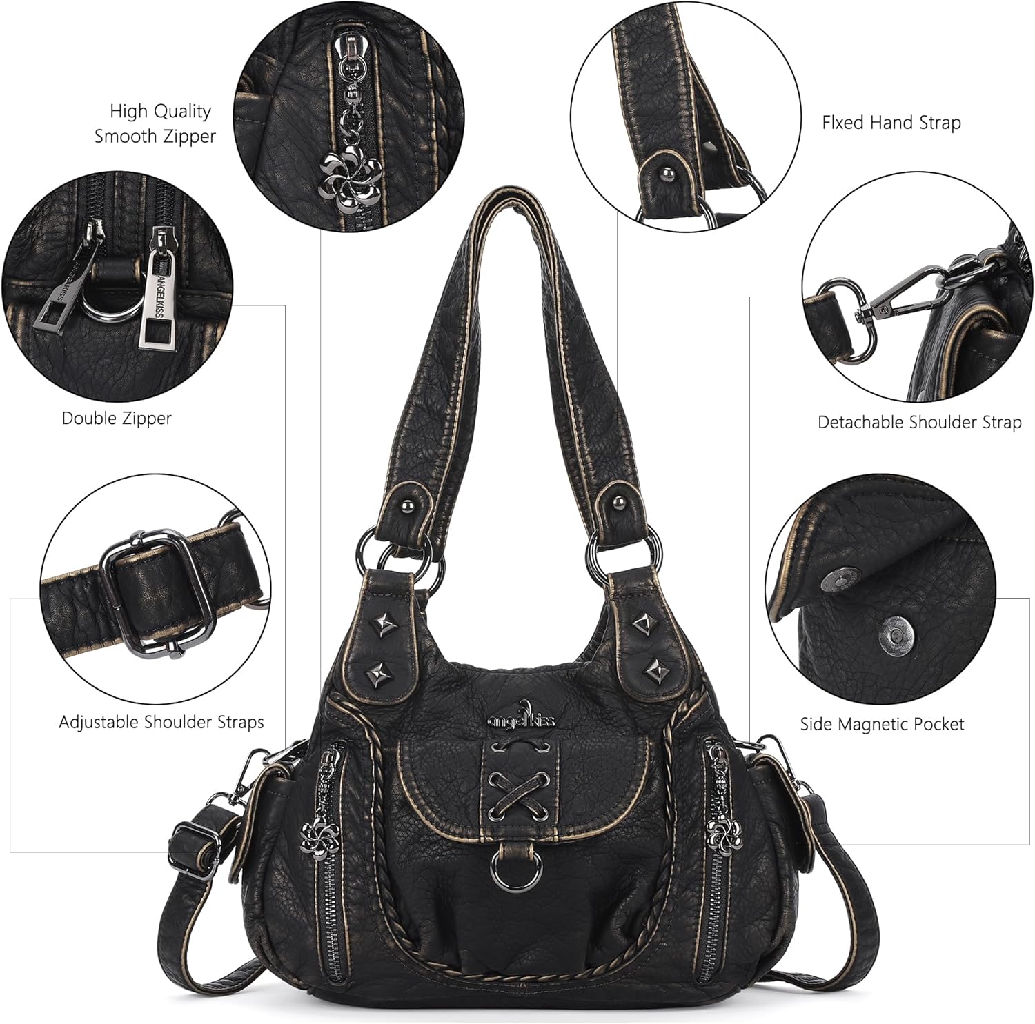 Angel Kiss Small Purses for Women Hobo Shoulder Bags Y2K Vegan Leather Multi-Pocket Handbags Designer Crossbody Tote Bag - Image 7