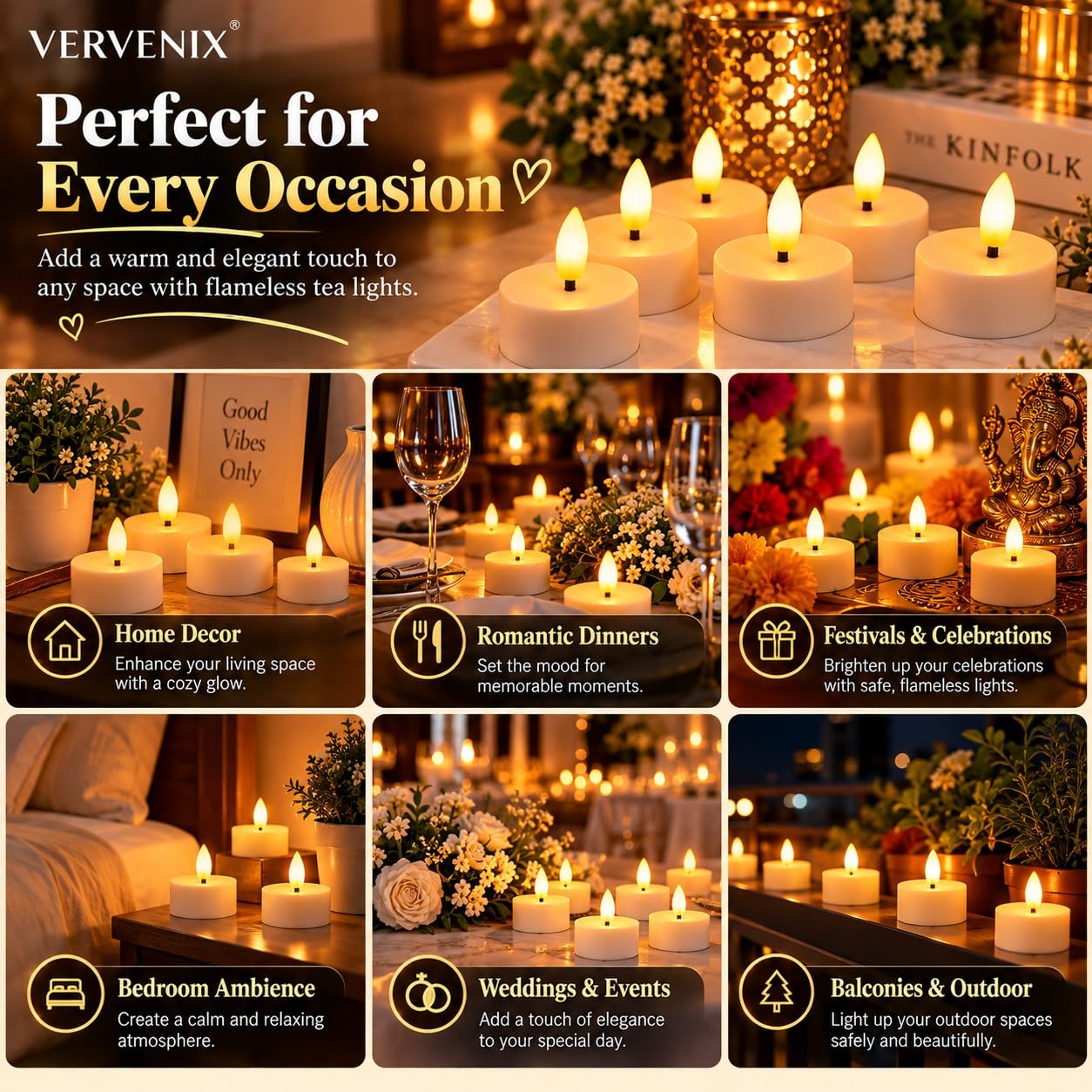 Rechargeable Flameless Tea Lights - Realistic Flickering Glow -3 Rechargeable Flameless Tea Lights - Realistic Flickering Glow -3