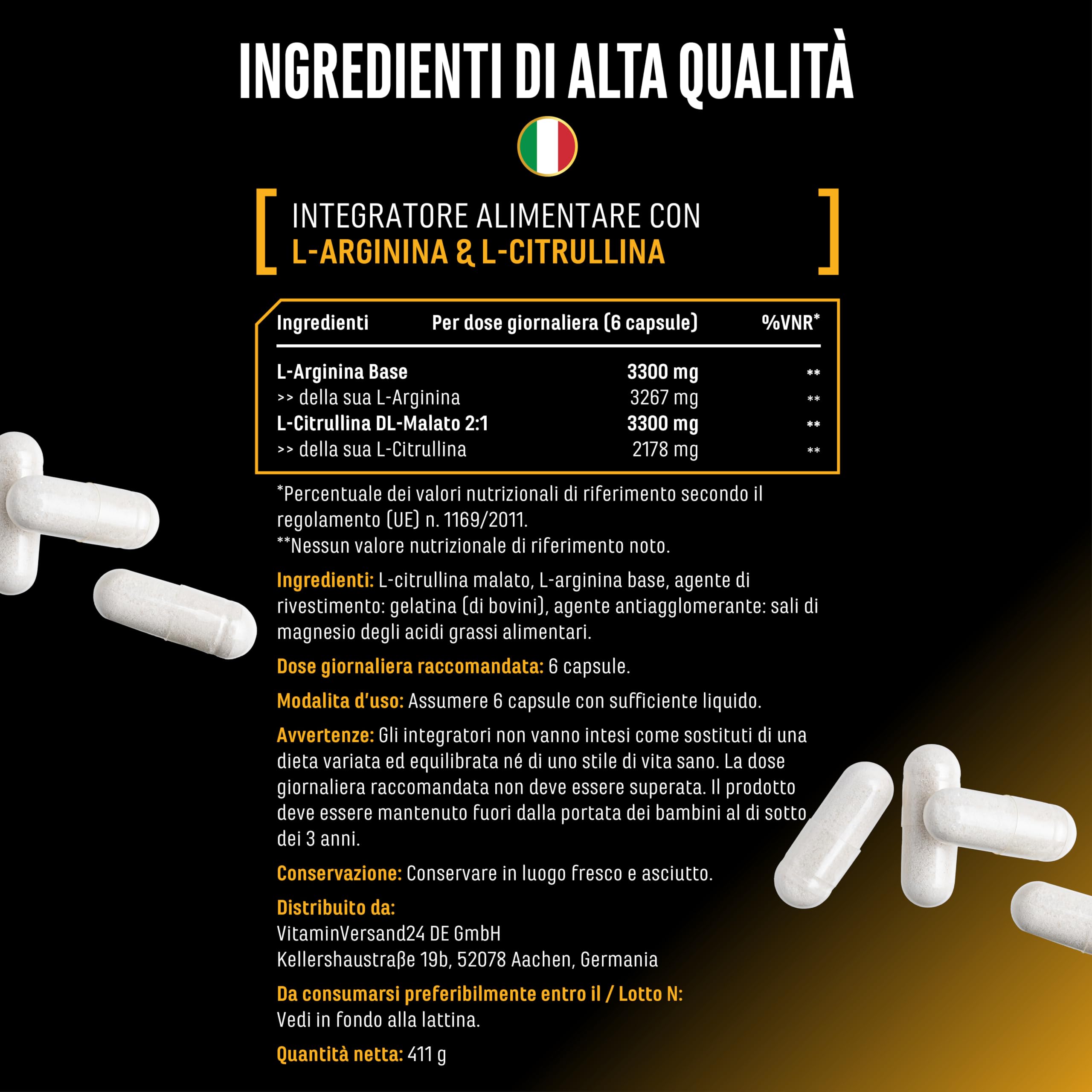 L-arginina + L-citrullina - 320 capsule - 1100 mg per capsula - Ultra Caps ad alto dosaggio con arginina base e citrullina nel rapporto 1:1 - Combinazione di aminoacidi di alta qualità