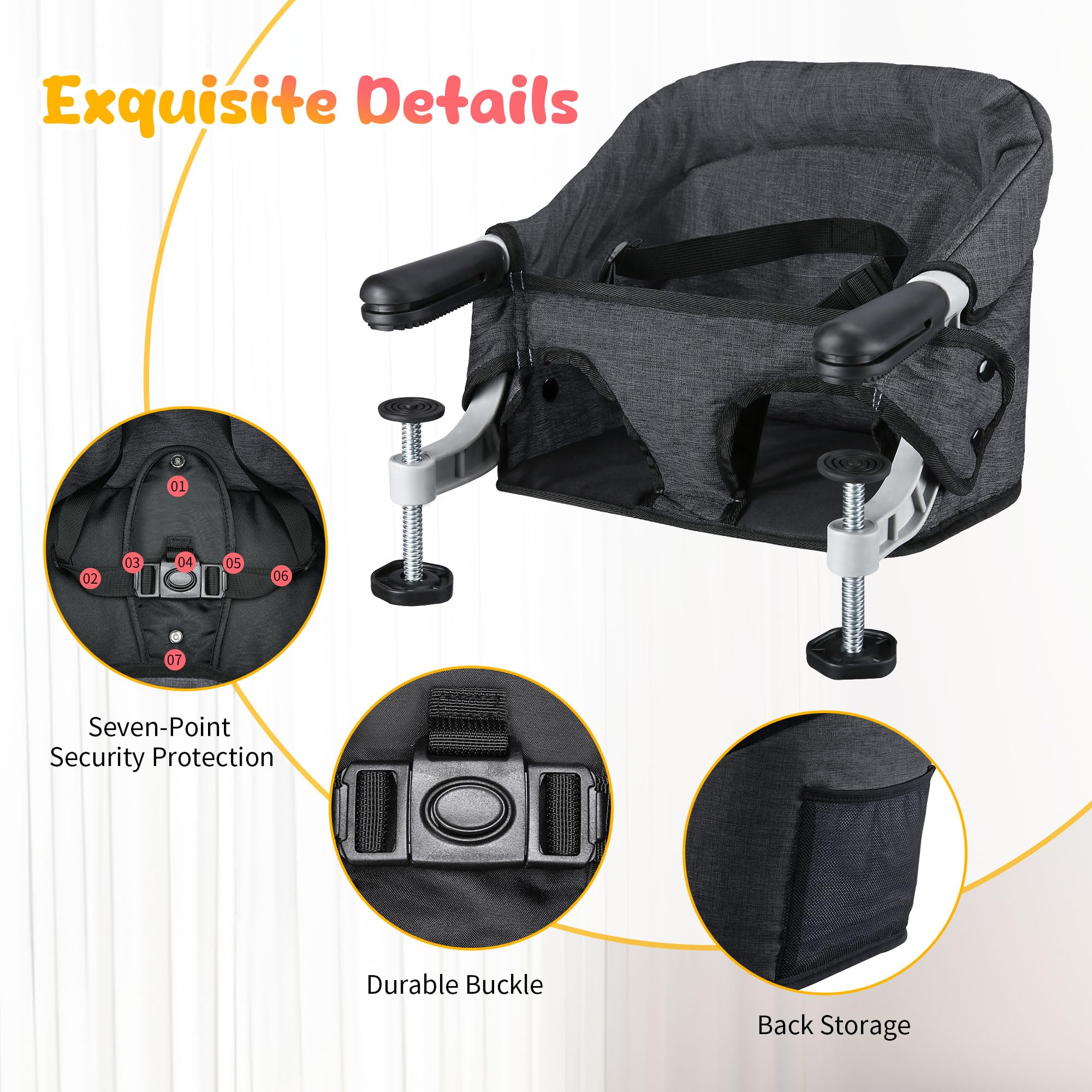 Toogel Chaise haute avec crochet et plateau amovible pour bébés et enfants de 6 à 36 mois, portable et pliable, pour la maison et les voyages, chaise d'alimentation pour bébé avec sac de rangement