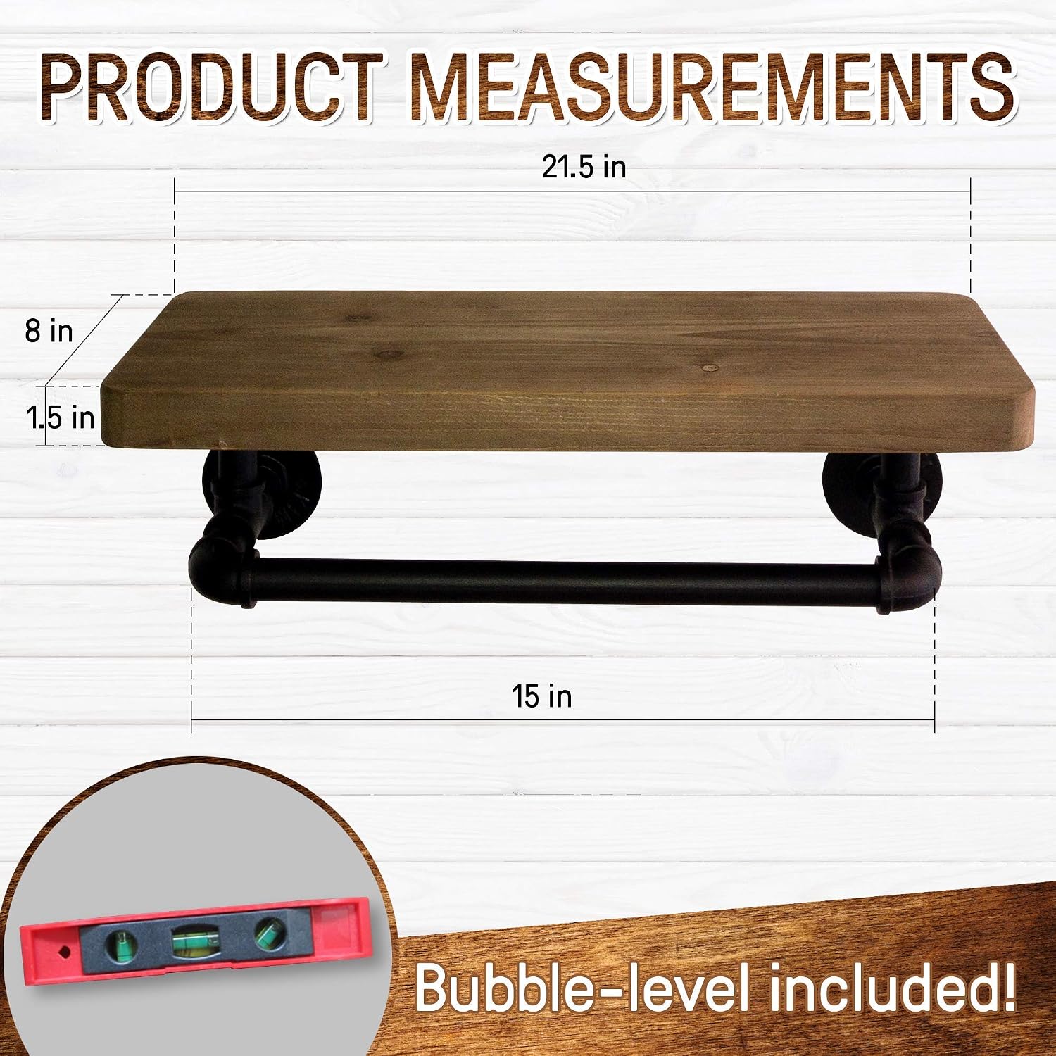 Creative Product Olillo Industrial Pipe Shelves with Towel Rack: DIY Floating Wood Shelves on Industrial Pipes - Rustic Mounted Wall Shelf for Bathroom, Kitchen, Living Room, Bedroom - Farmhouse Decor Shelving Units Free Shipping Offer Olillo Industrial Pipe Shelves with Towel Rack: DIY Floating Wood Shelves on Industrial Pipes - Rustic Mounted Wall Shelf for Bathroom, Kitchen, Living Room, Bedroom - Farmhouse Decor Shelving Units