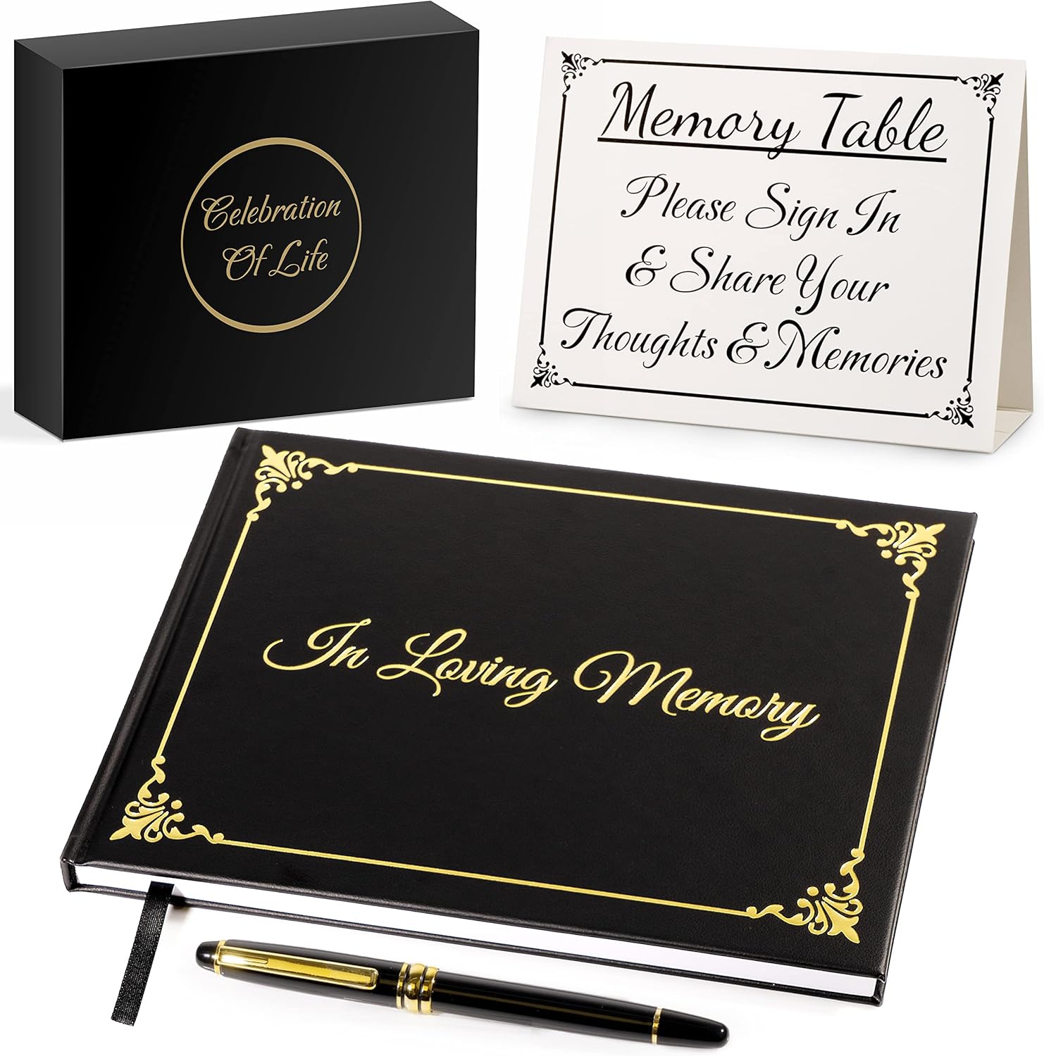 Elegant Funeral Guest Book for Memorial Service Hardcover Memorial