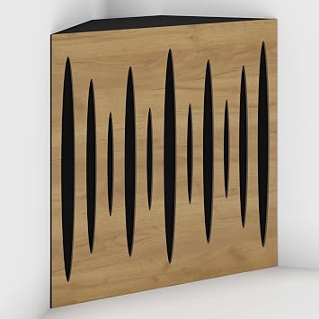 2 Pack Acoustic Bass Trap "Pulse-F" with Velvet Fabric for mount in corner under the ceiling | Recording Studio Treatments | Size 50x50x10cm Oak-Black, Pulse-150mm