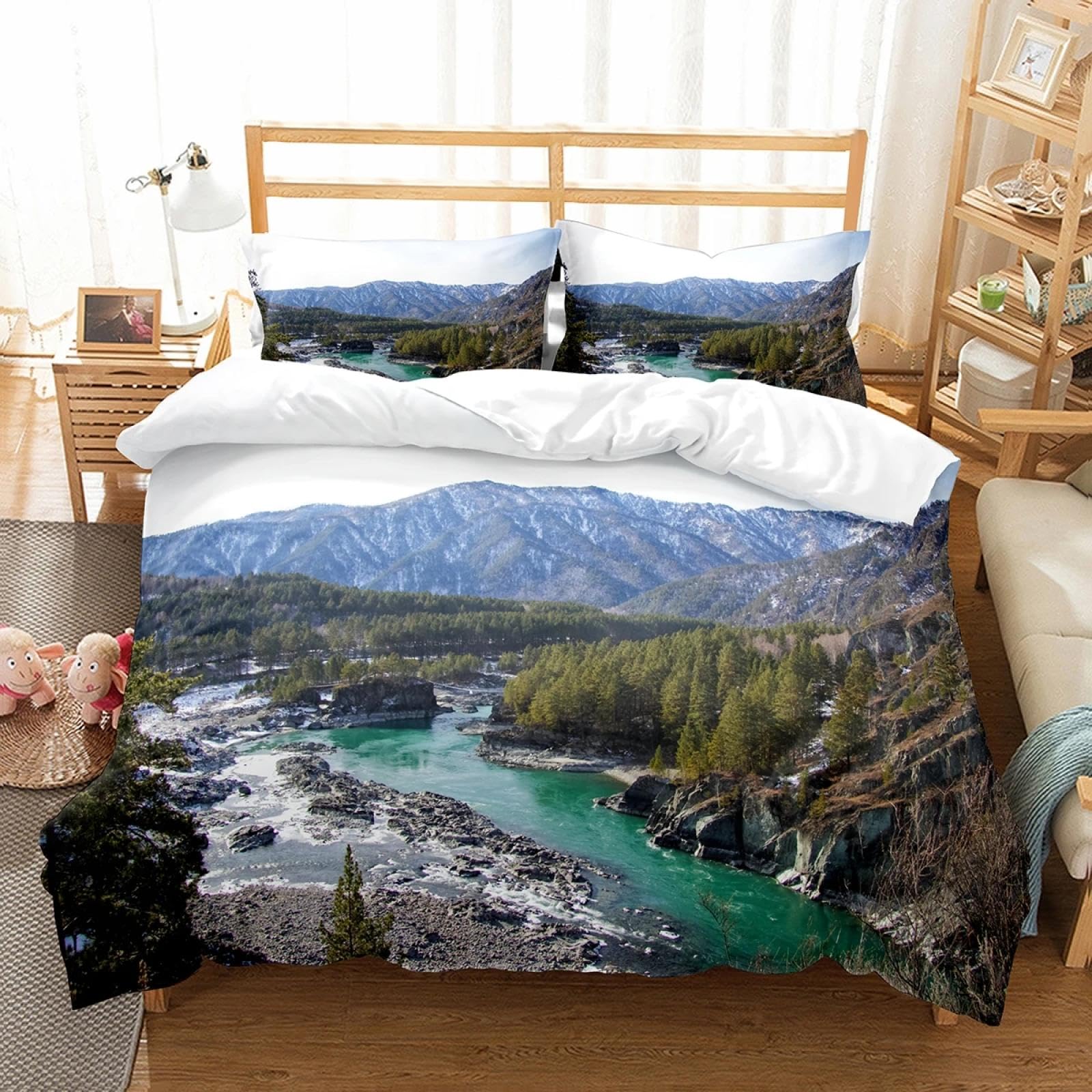 Housse de couette imprimé forêt 220x240 en textile haute densité durable