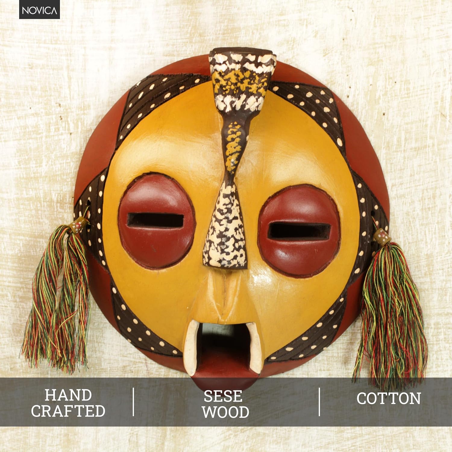 NOVICA Decorative Wood Mask, Yellow